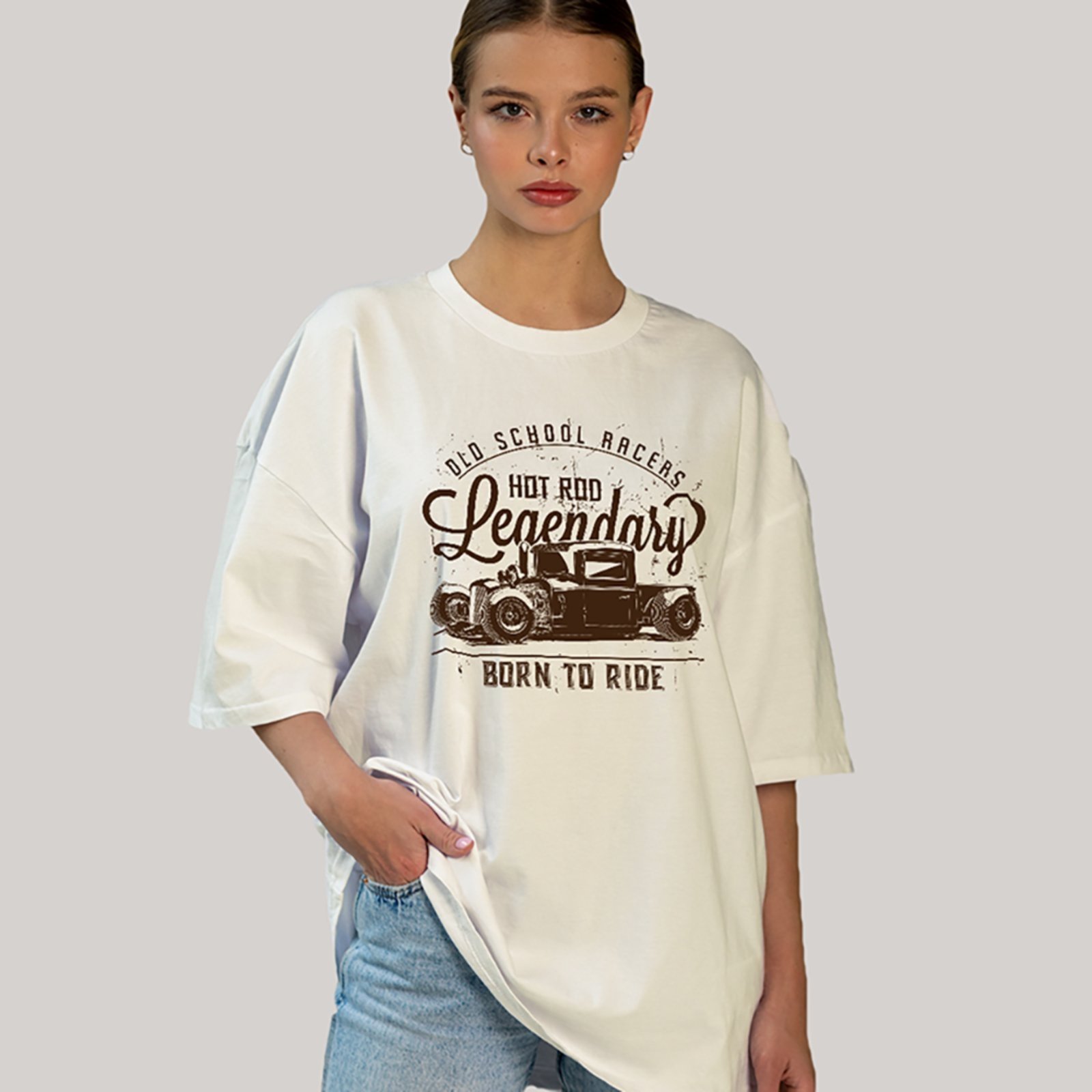 Vista 3 Camiseta Ousy Unissex Streetwear Old School Racers Hot Rod Born To Ride Visual Oversized Off White off-white white ousy off-white white