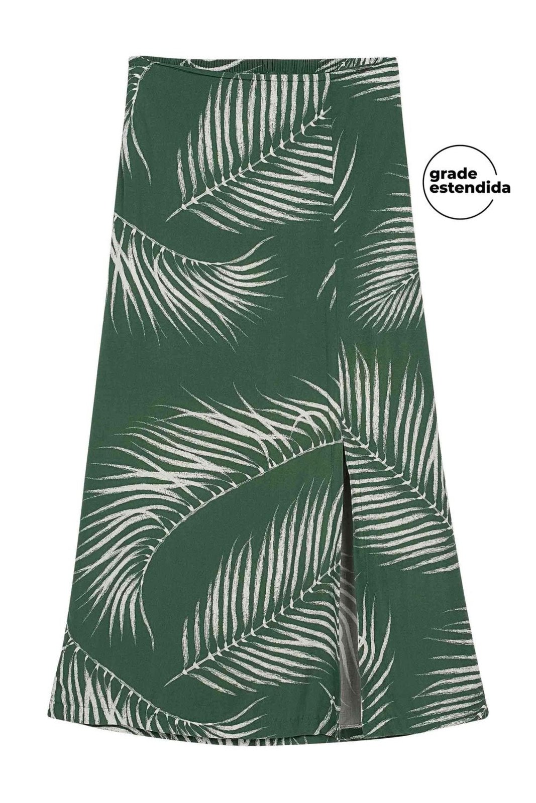 Vista 2 Saia Feminina Midi Floral Com Fenda Marialícia verde Marialícia verde