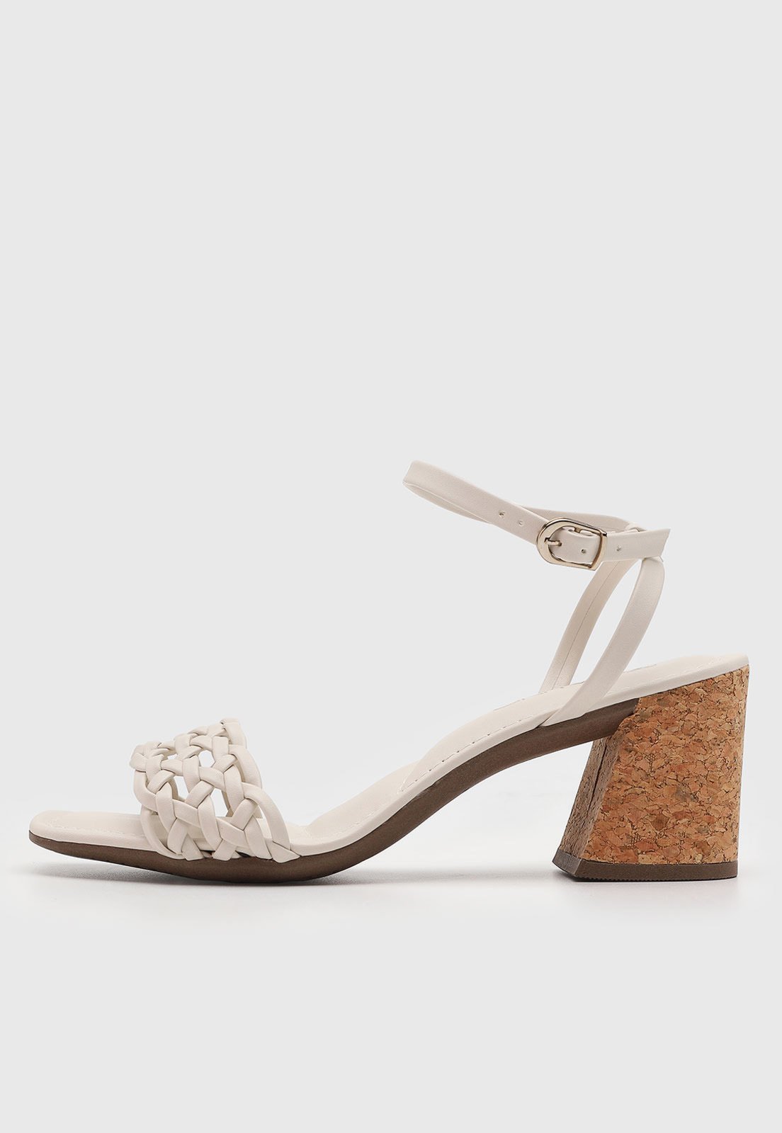 Vista 2 Sandália Feminina Via Uno Salto Bloco Tiras Trançadas Off-White off-white white VIA UNO off-white white