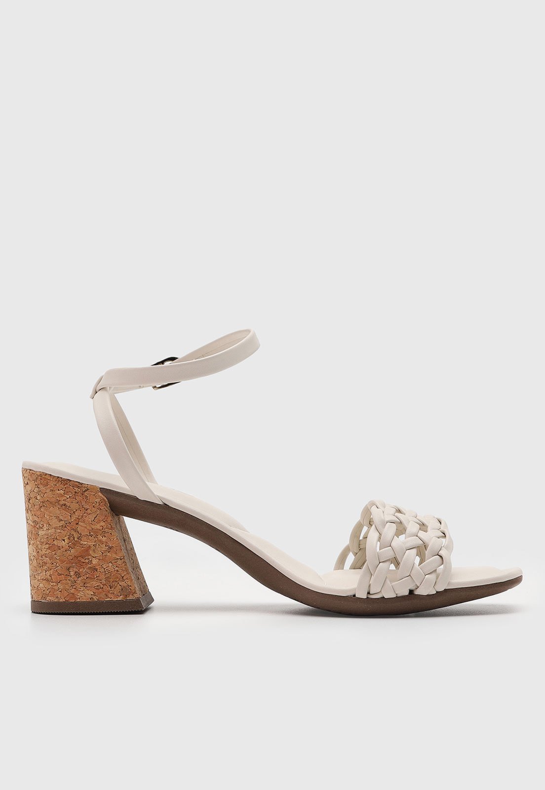 Vista 3 Sandália Feminina Via Uno Salto Bloco Tiras Trançadas Off-White off-white white VIA UNO off-white white
