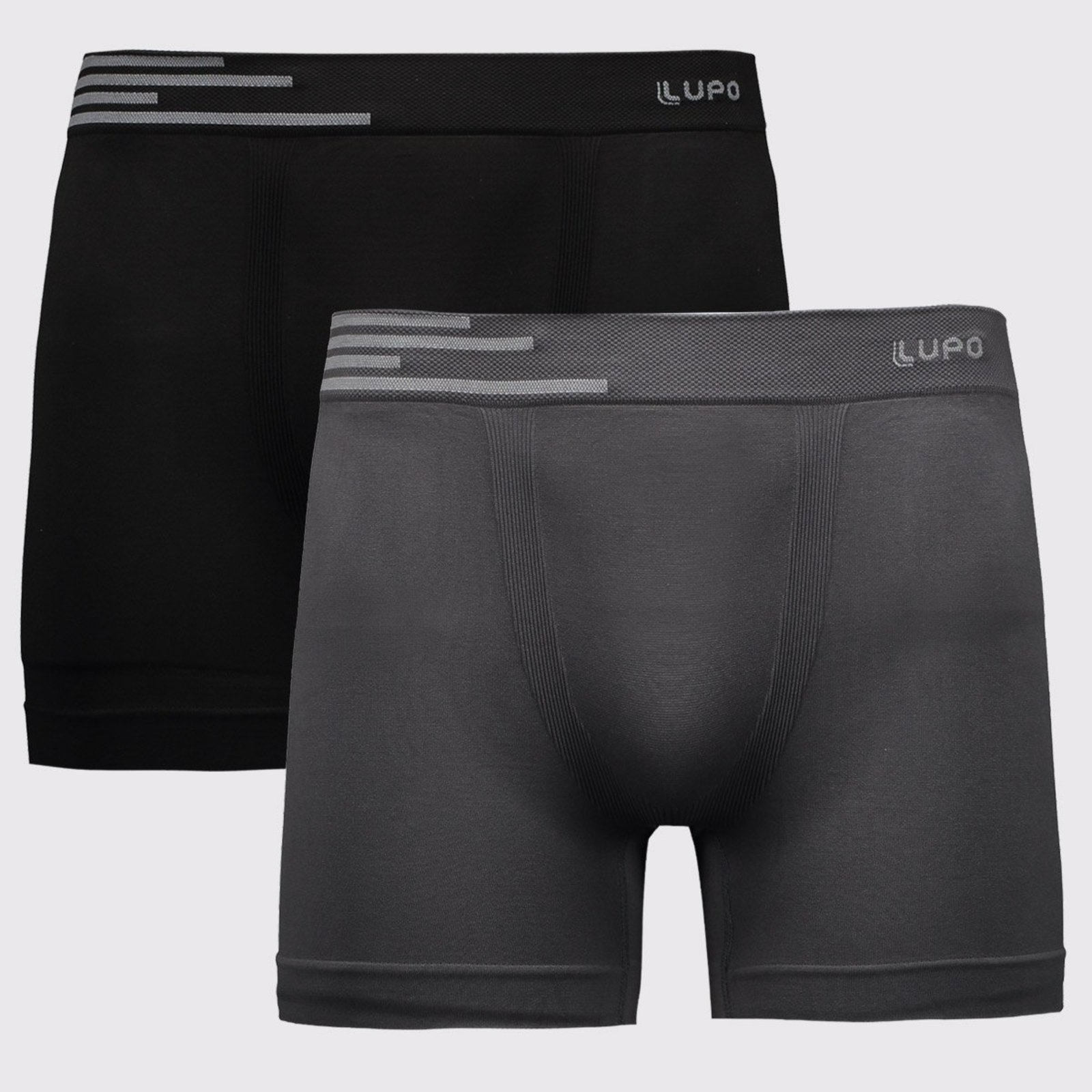 Kit 2 Cuecas Boxer Lupo Microfibra Sem Costura Preta e Cinza