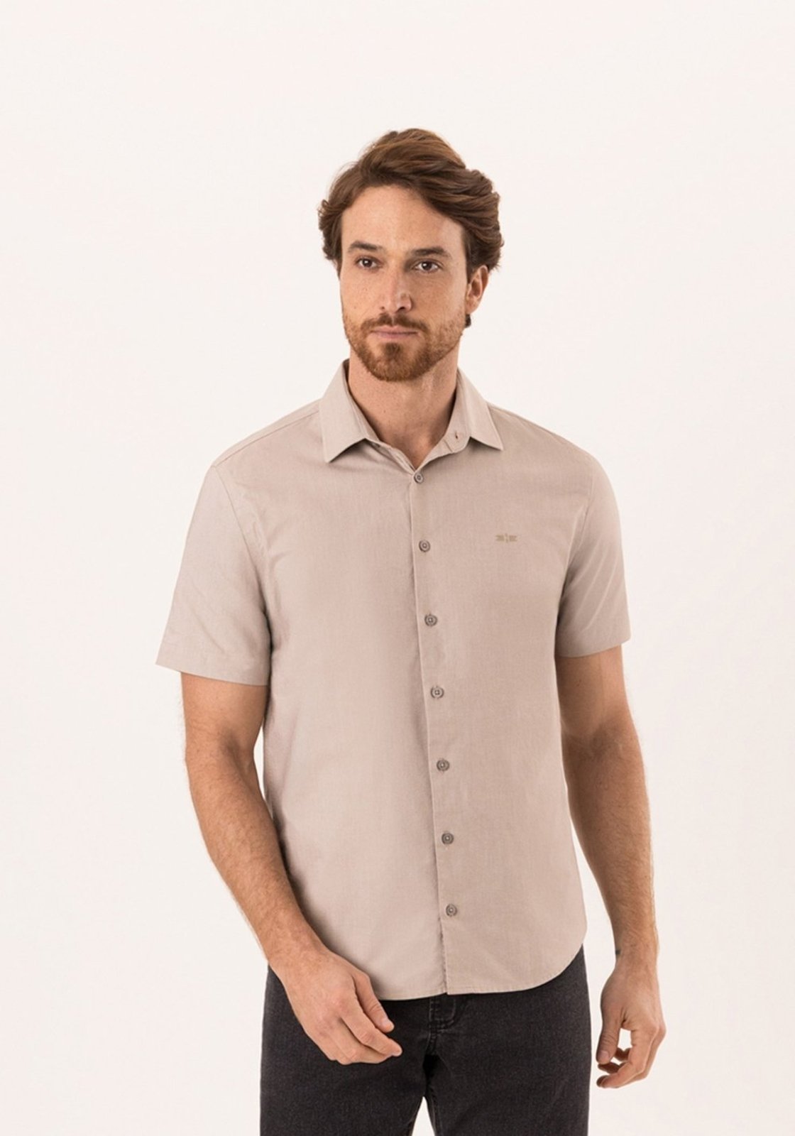 Camisa Slim Fit De Mangas Curtas Em Algodão