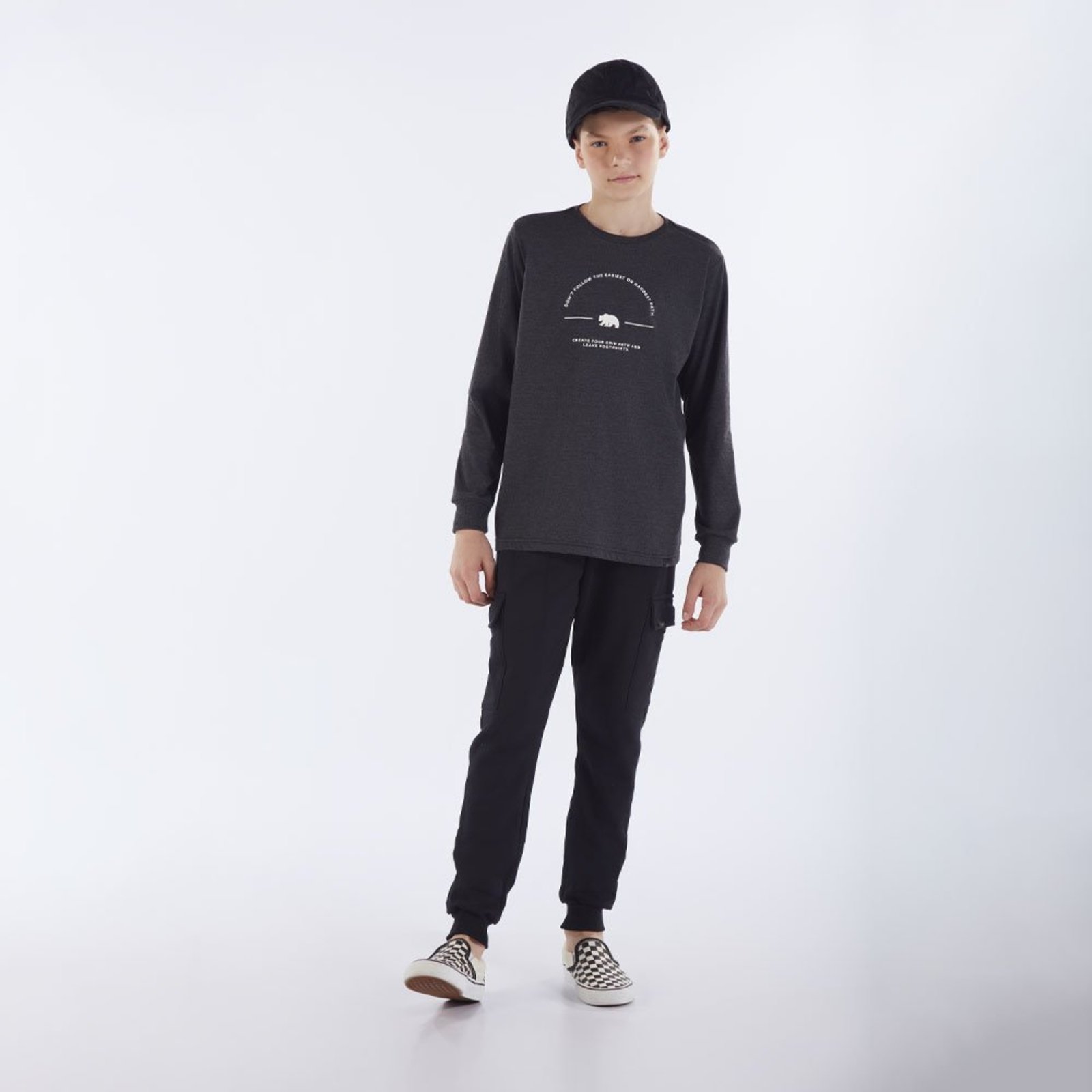 Infantil - Camiseta Juvenil Menino - Mescla Preto - 52961-876