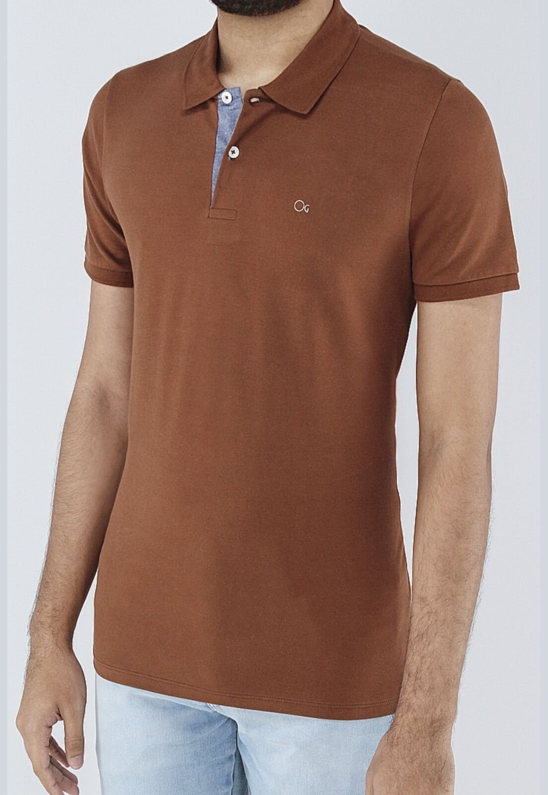 Camisa Polo Basica Ogochi Slim Fit Marrom Escuro