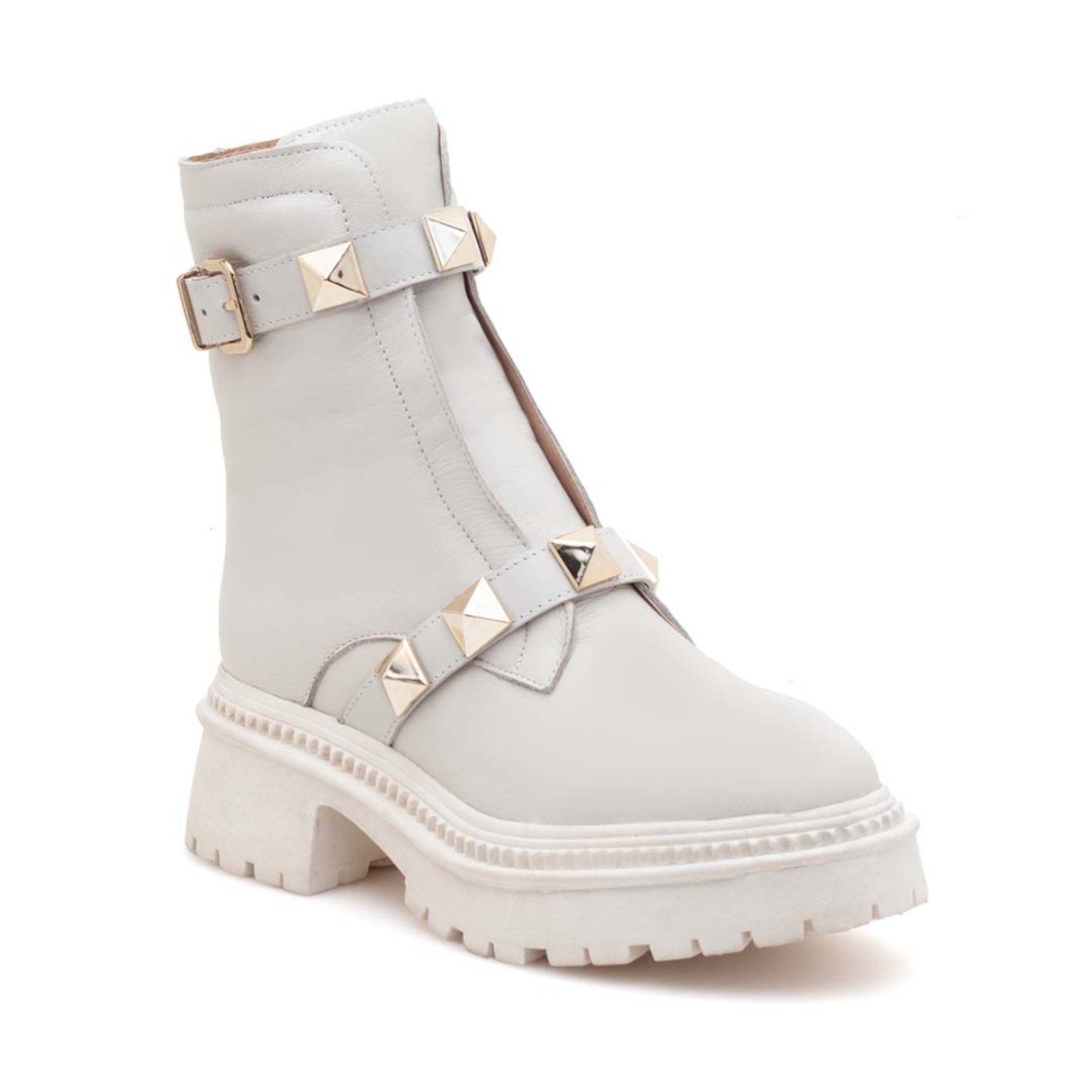 Coturno Couro Via Miss Tratorado Pirâmide Off White