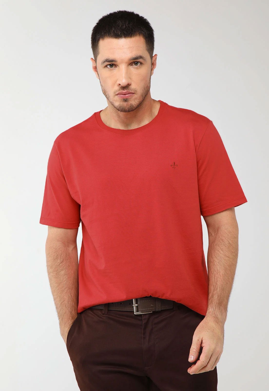 Camiseta Masculina Dudalina Bordado Vermelha
