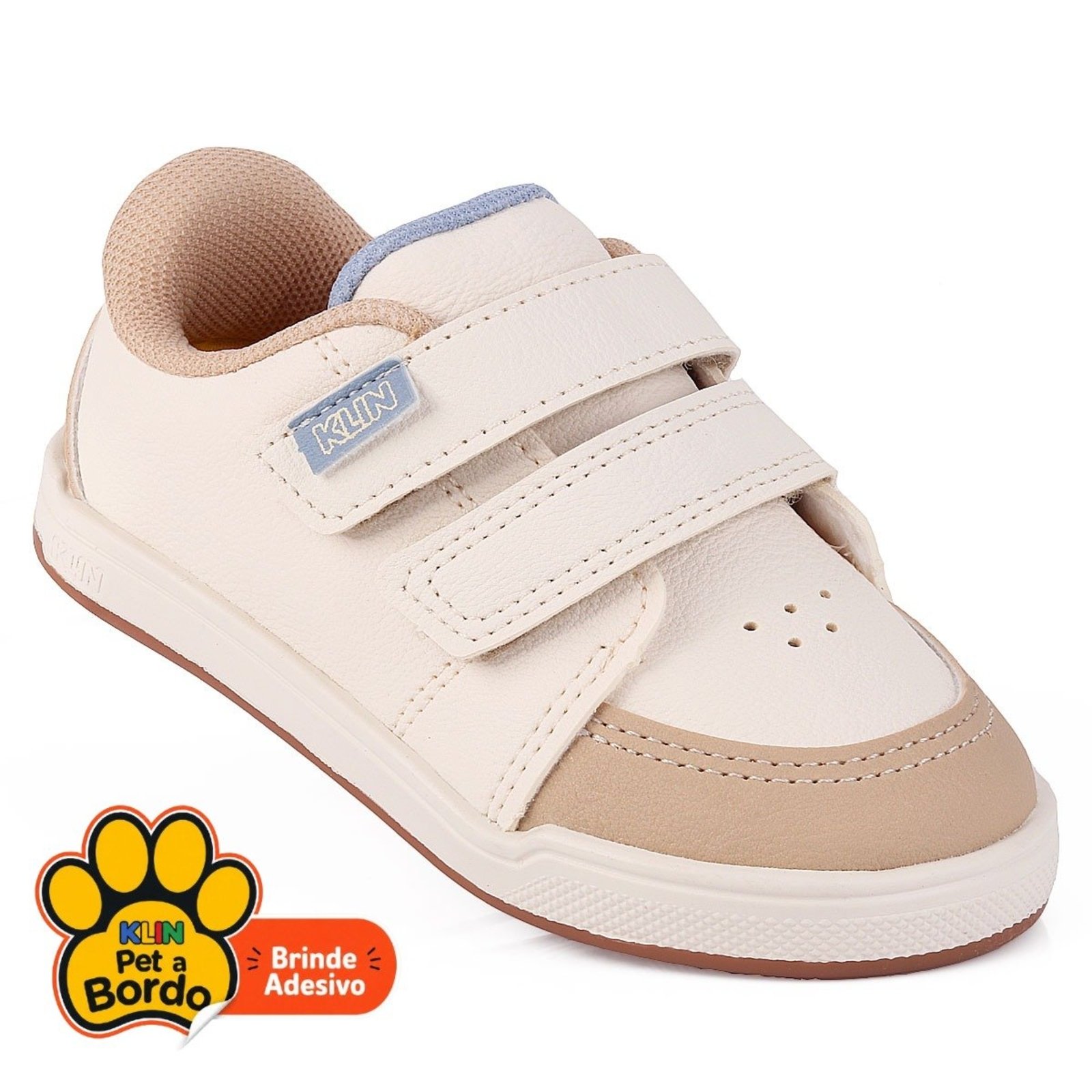 Infantil - Sapato Menino Klin Flyer Bege e Off-White –Fita Aderente Anatômico