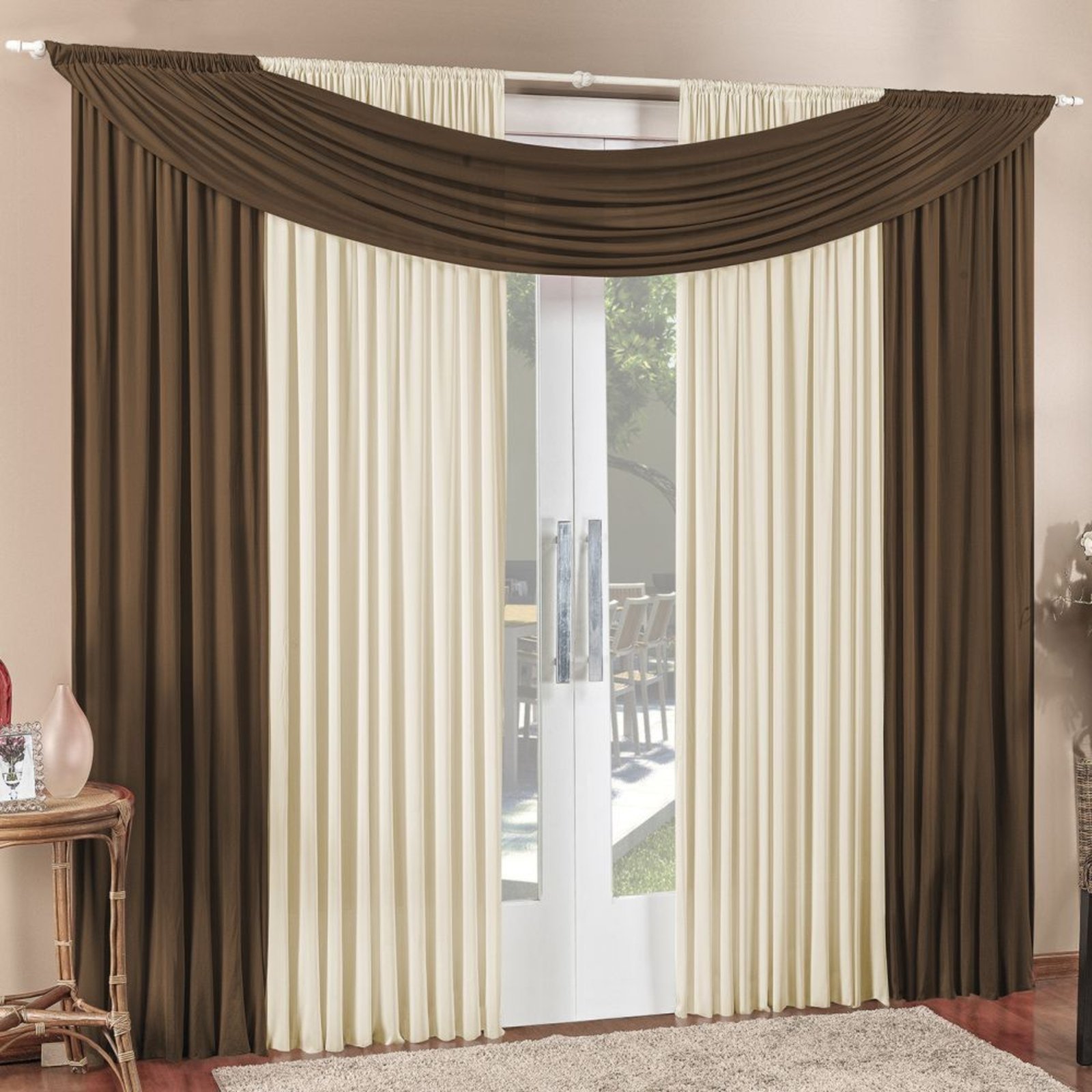 Cortina Tendência 4,00m x 2,50m para Varão em Malha Sala Quarto - Tabaco - 100% Poliéster