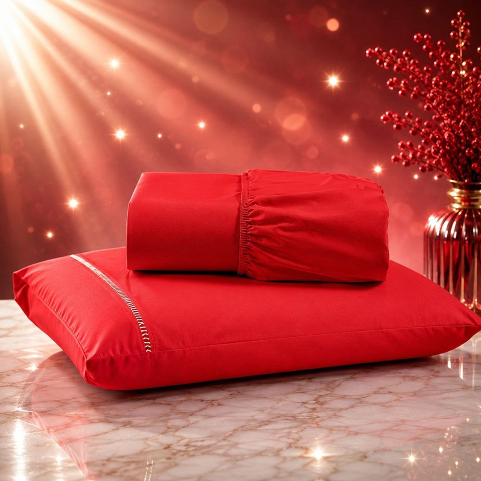 Jogo de Cama Lençol Quality Micropercal 600 fios Macio Solteiro 2 Peças - Vermelho