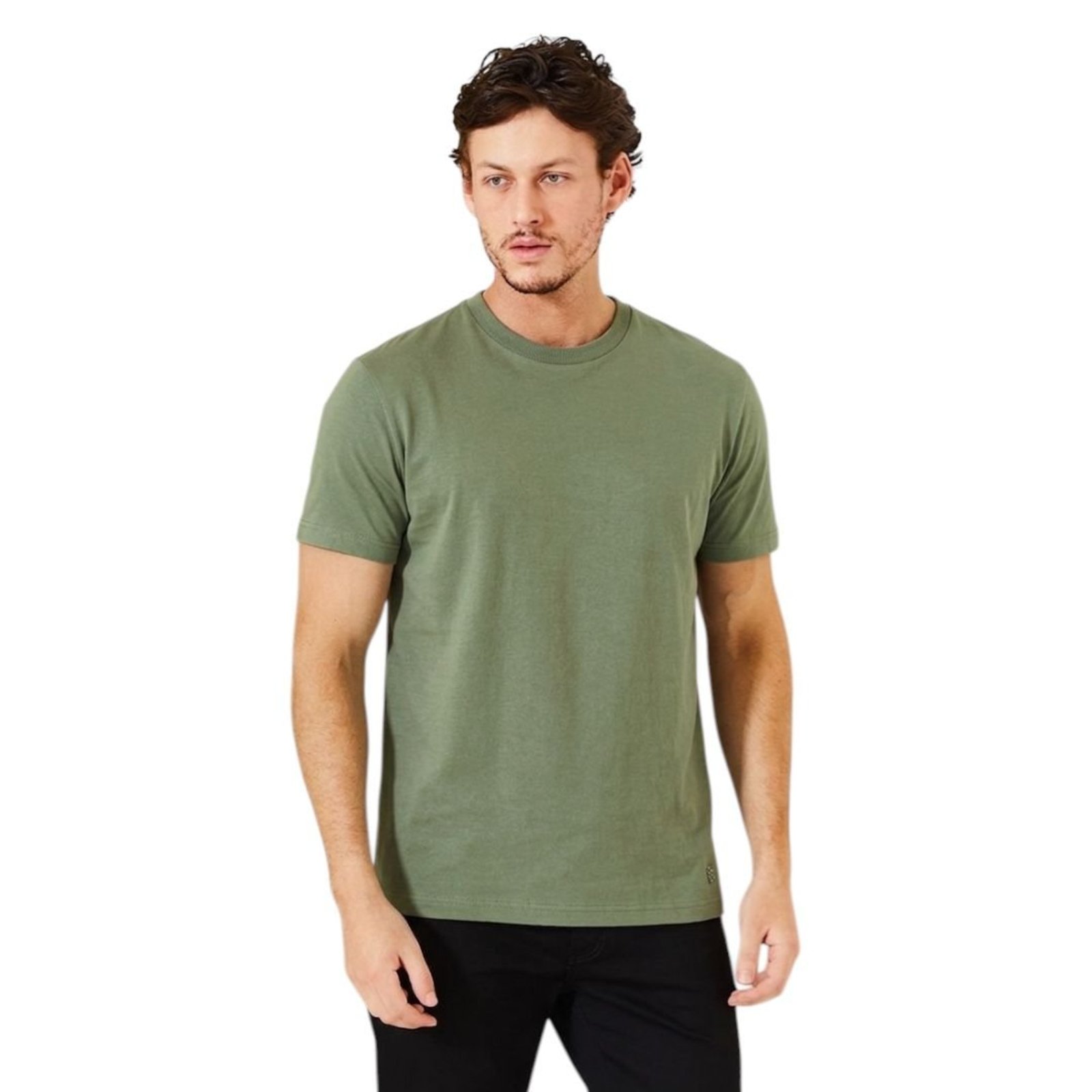 Camiseta Fit com Gola Redonda e Barra Reta Triton Verde Bio