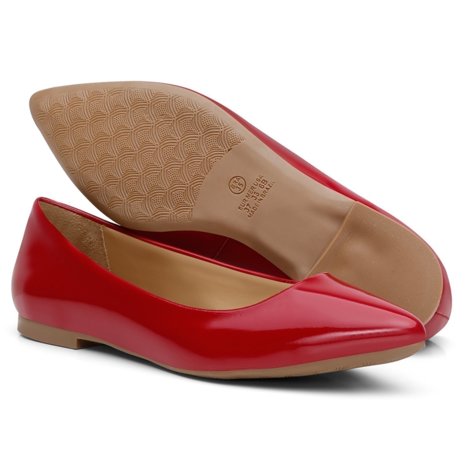 Sapatilha Bico Fino Nine4 Estilo Casual Conforto Vermelha