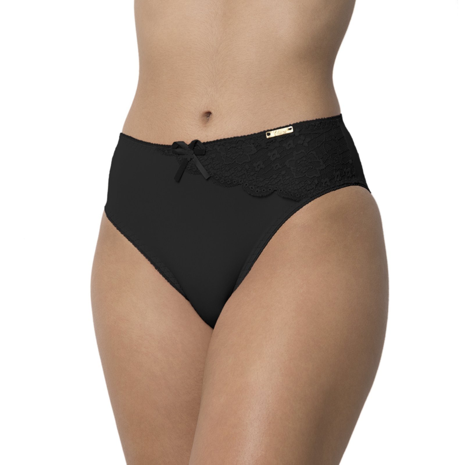 Calcinha Conforto Gabi Lingerie Calça Microfibra com Renda Lateral Cintura Alta Preto
