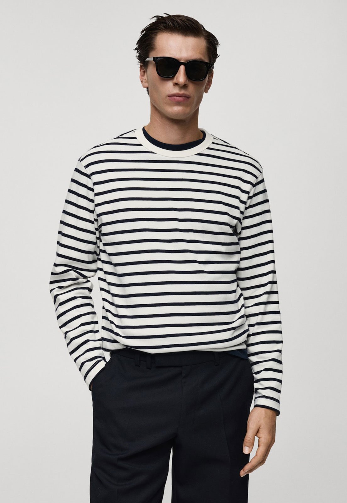 Suéter Tricot Mango Regular Listrada Branco