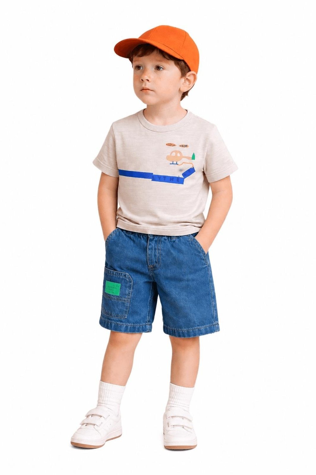 Infantil - Bermuda Jeans Menino Patrulha Aérea Alphabeto Azul
