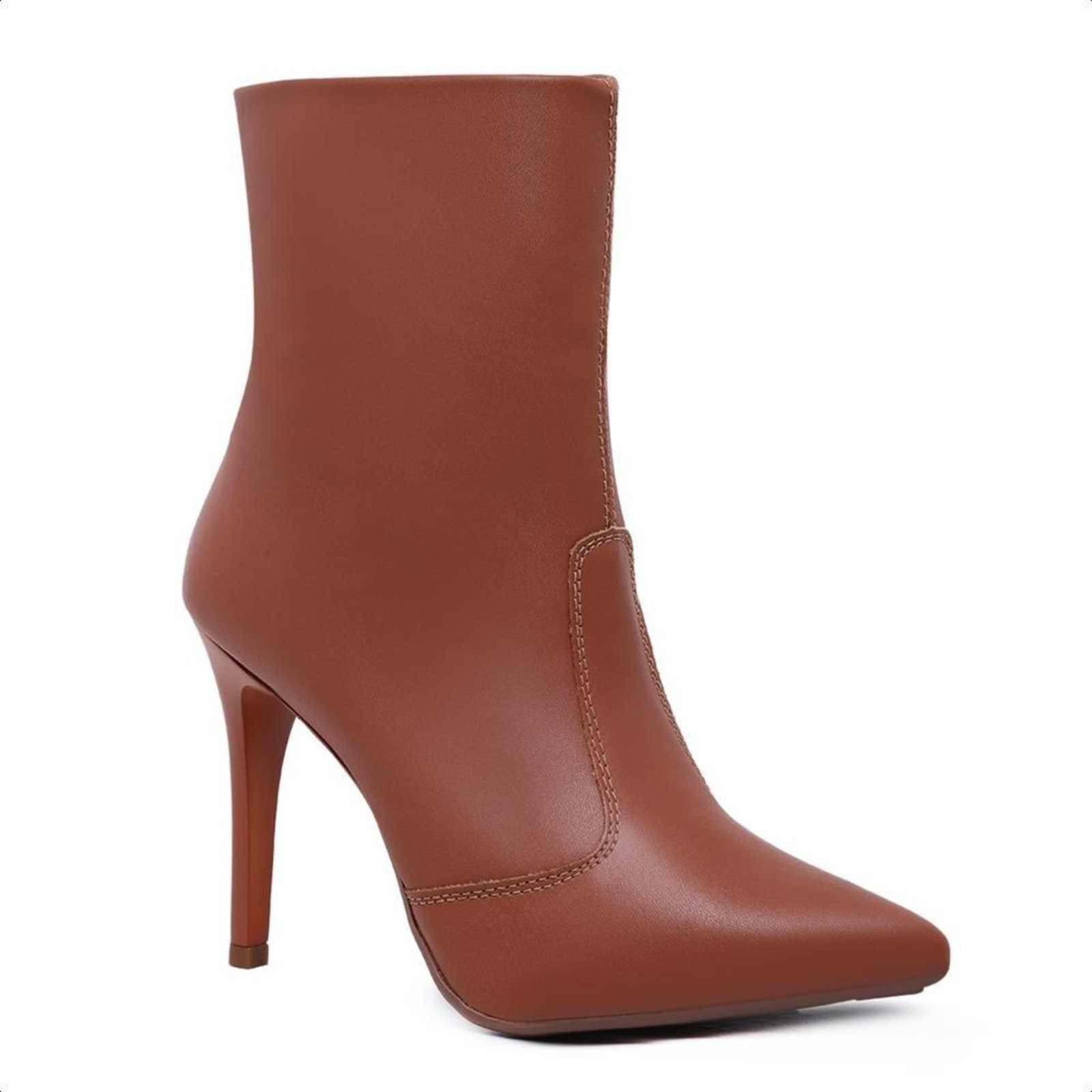Bota Feminina Bico Fino Fechamento Zíper Moderna Casual Marrom 33 Marrom