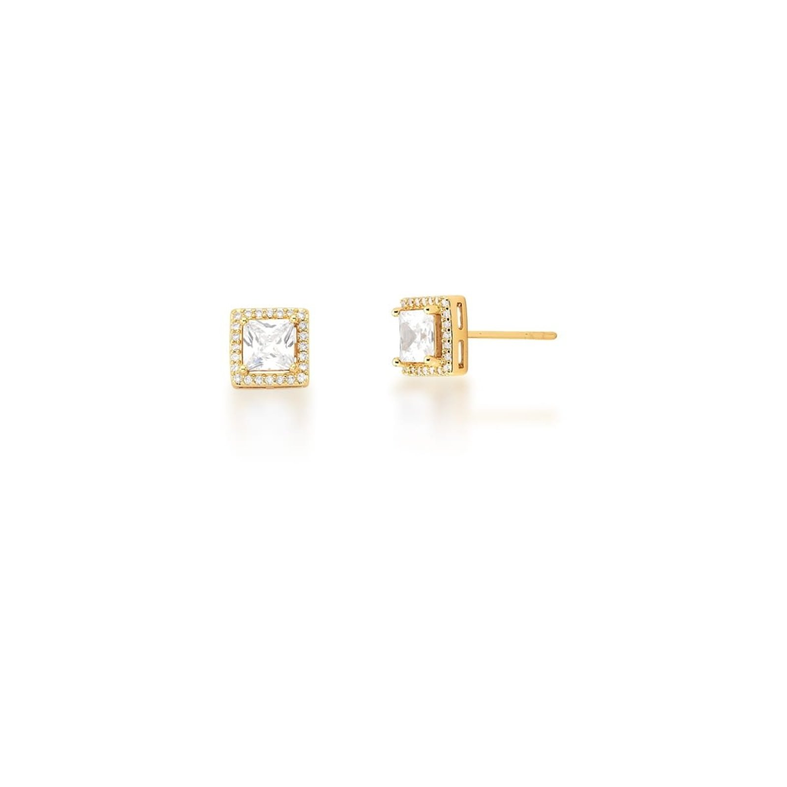 Infantil - Brinco Quadrado Princesa com Cristal e Mini Zircônias Semijoia Banhada a Ouro 18K Ania Store