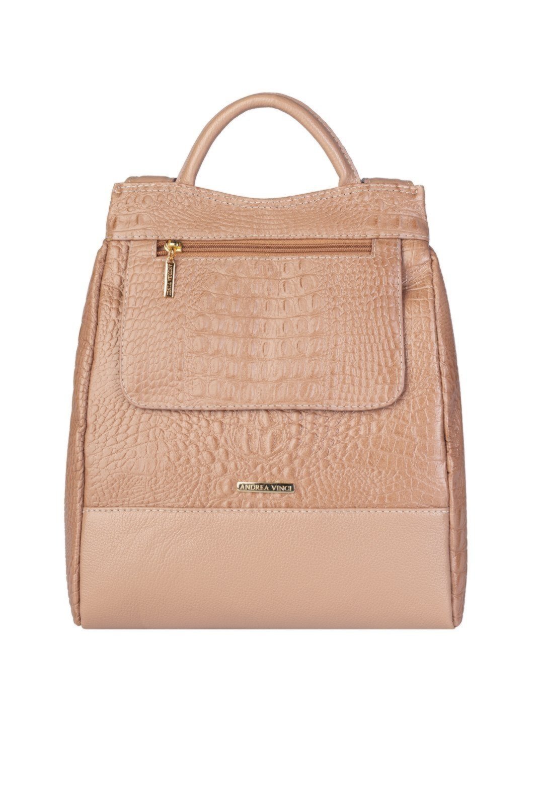 Mochila Andrea Vinci Pequena Antifurto Couro Croco Susan – Bege