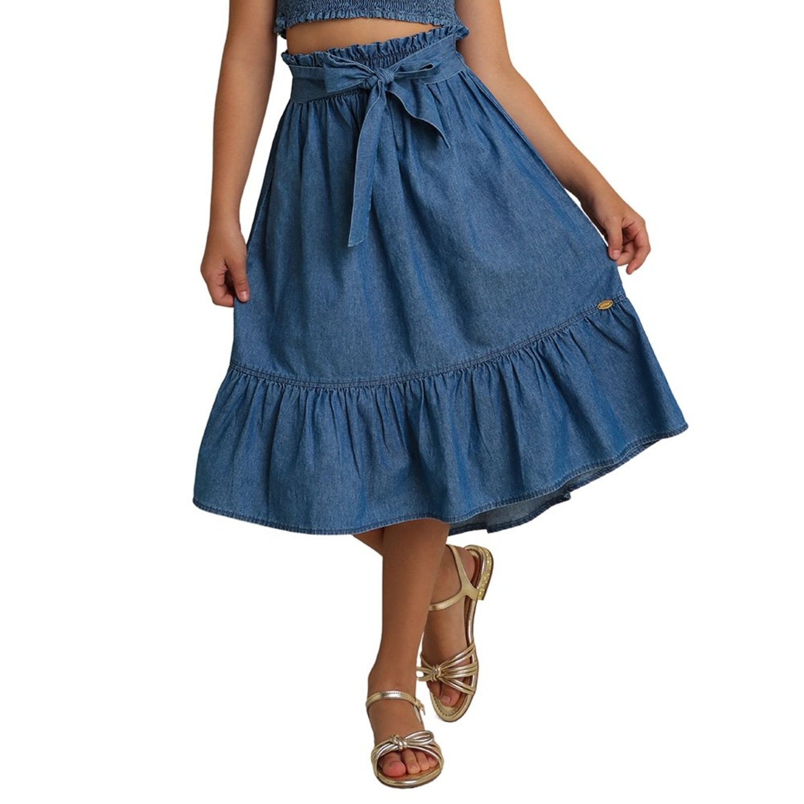 Infantil - Saia Juvenil Look Jeans Mulet Midi Jeans