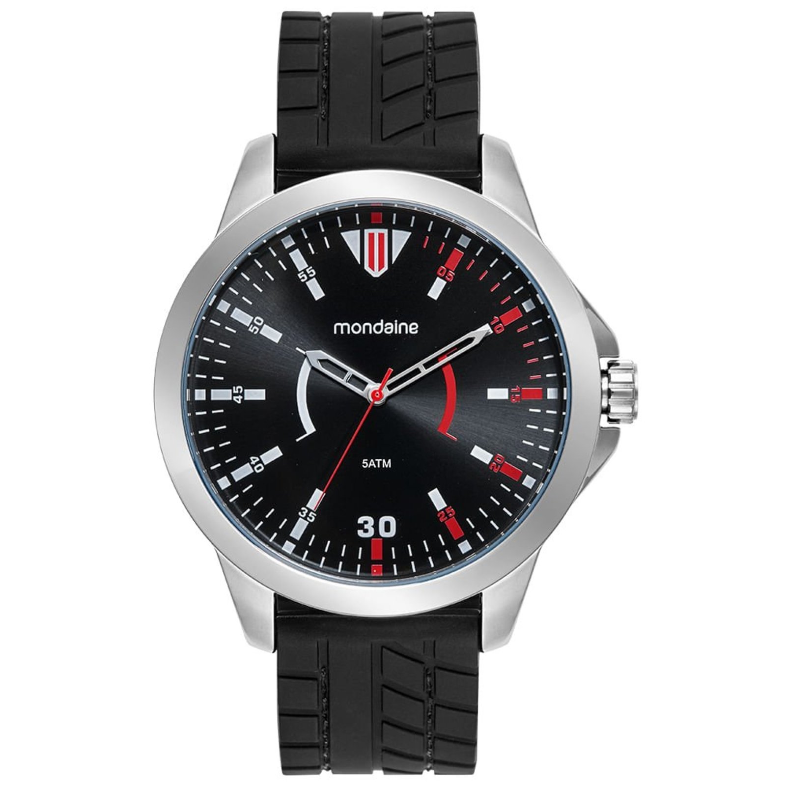 Relógio Masculino Esportivo Pulseira Silicone Relevo Prata Mondaine