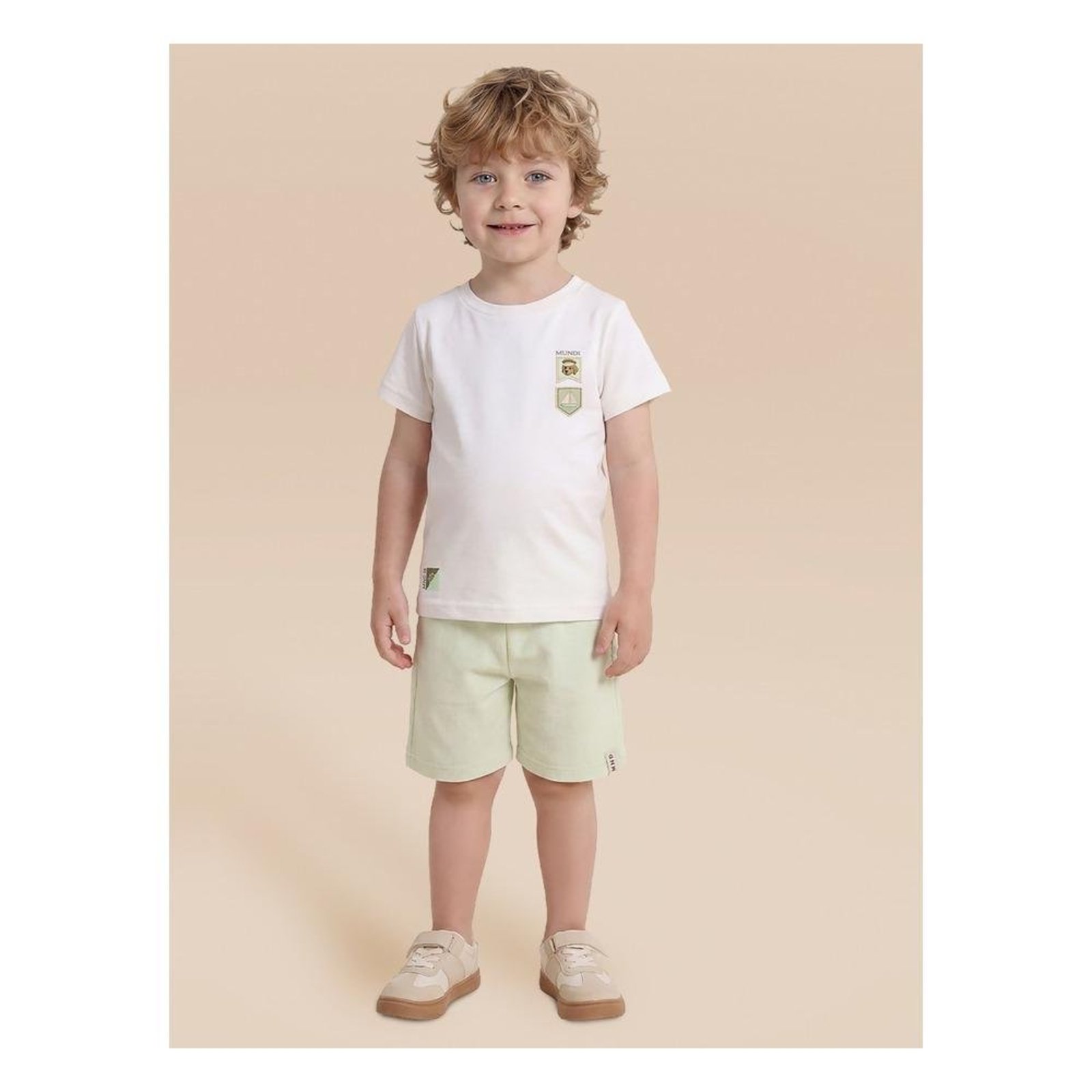 Infantil - Conjunto Camiseta Bermuda Canelada Brandili Off White Verde 1 Verde