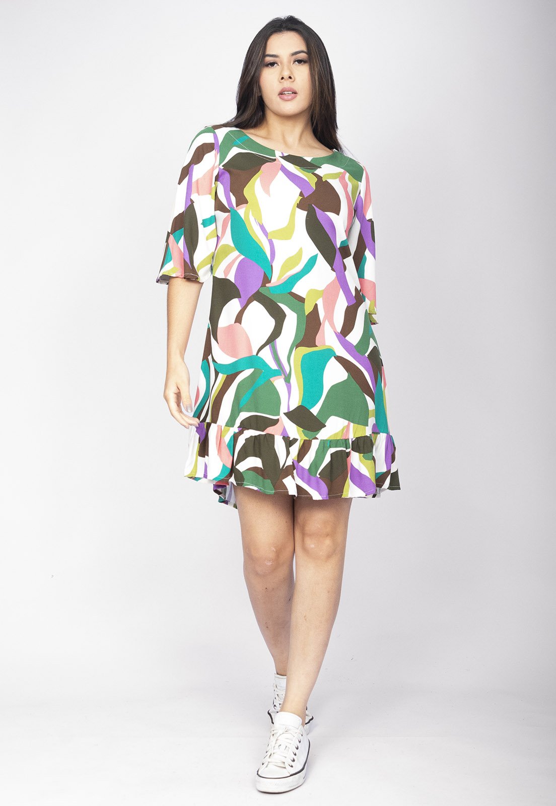 Vista 2 Vestido Amazonia Vital Curto Viscose Estampa Encanto Botânico Amazonia Vital azul/estampado/rosa