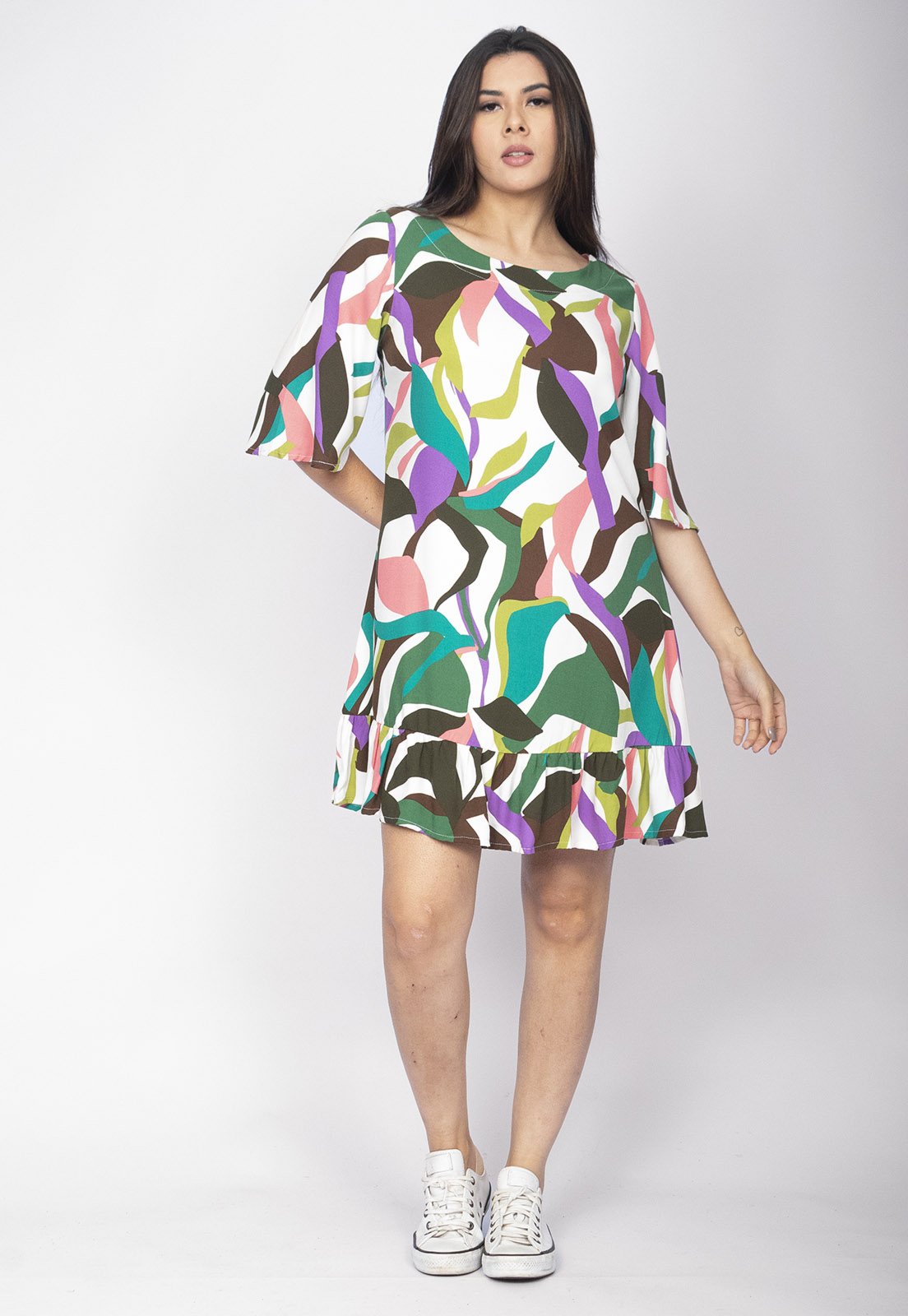 Vista 3 Vestido Amazonia Vital Curto Viscose Estampa Encanto Botânico Amazonia Vital azul/estampado/rosa