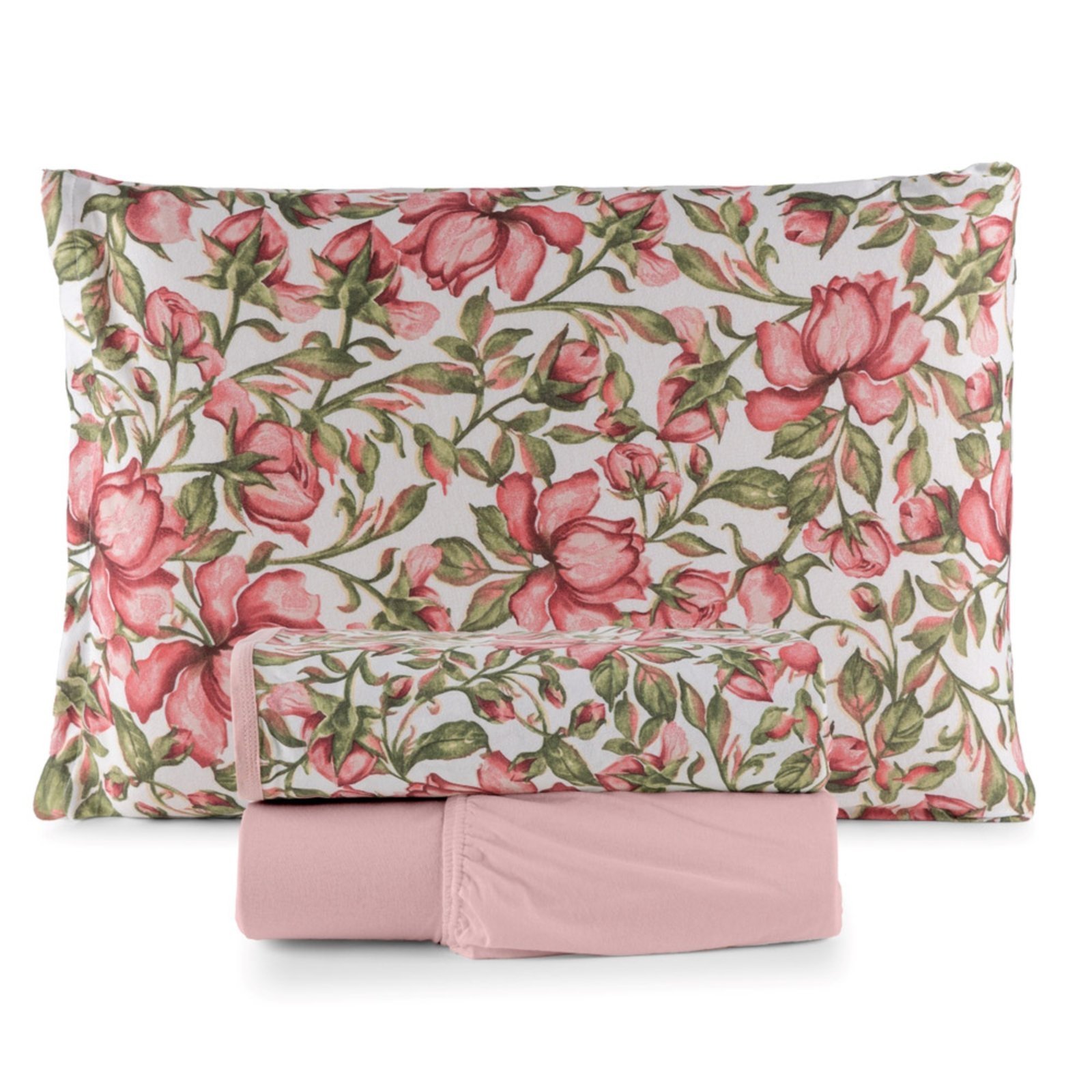 Jogo Cama Lençol Casa Scarpa Sonnet Solteiro Malha Estampada Algodão 3 Peças - Flores - Rosê