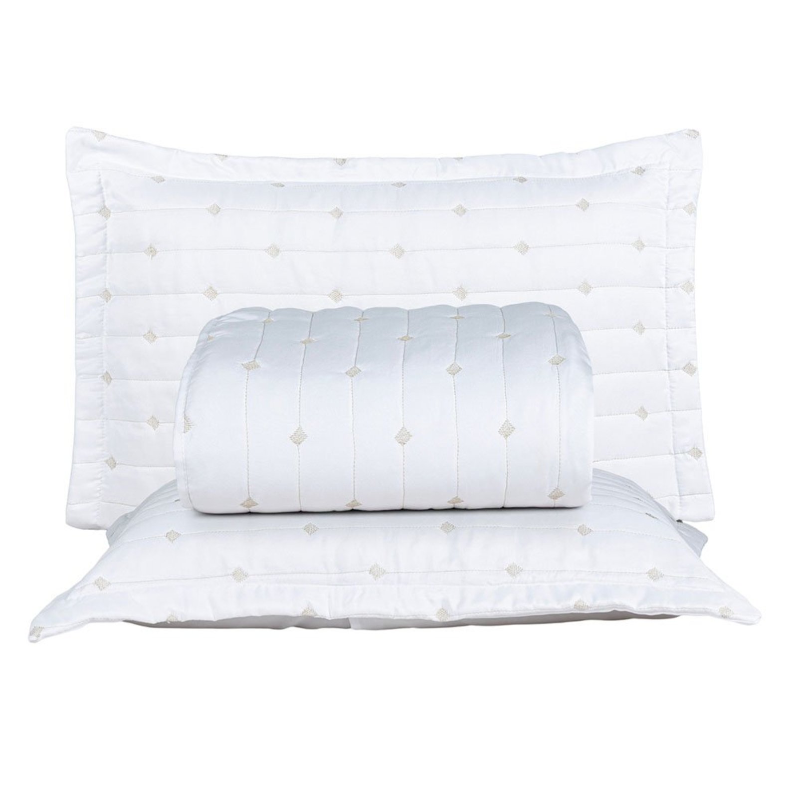 Kit Cobre Leito Rubine Queen Bordado Micropercal 400 Fios Colcha Liso 3 Peças Branco