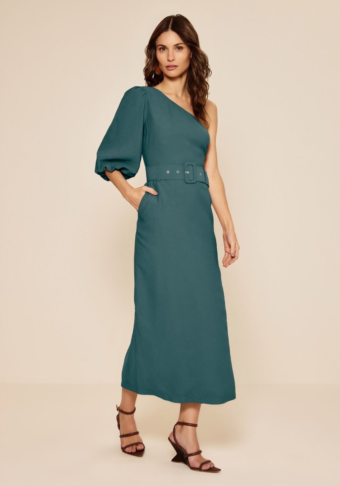 Vestido Chá De Um Ombro Só Com Cinto