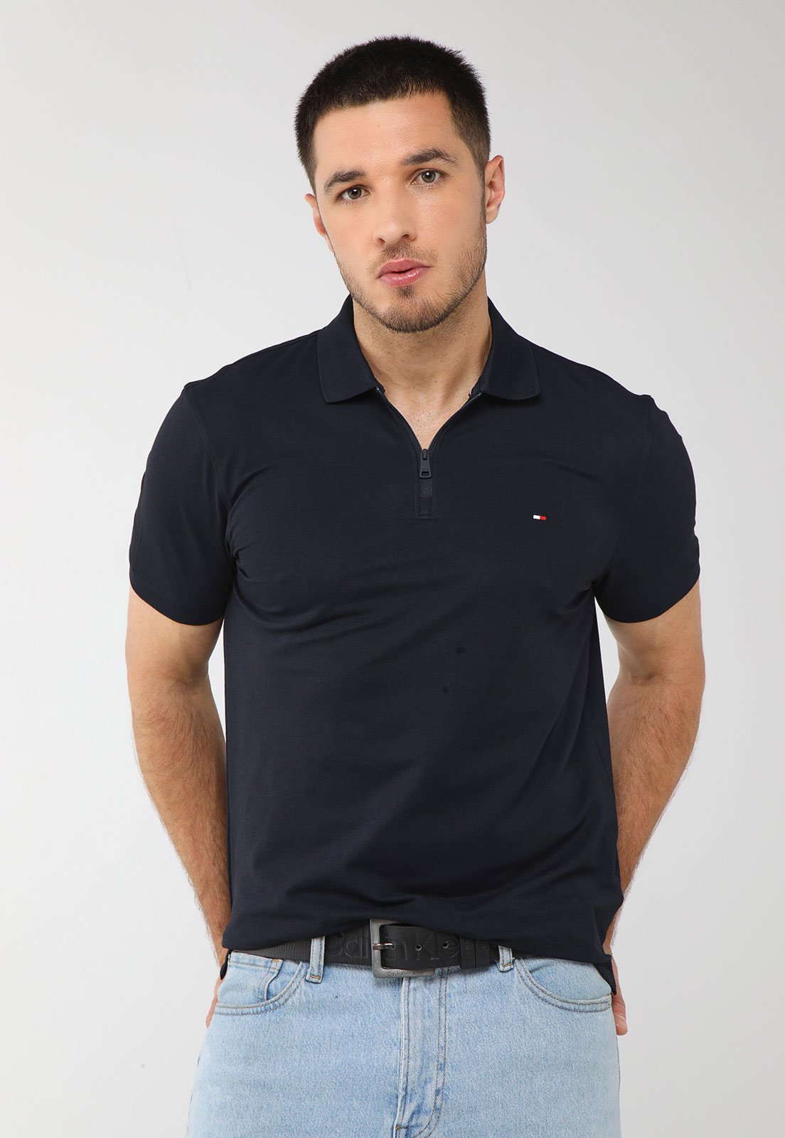 Camisa Polo Masculina Tommy Hilfiger Performance Piquet Azul Marinho