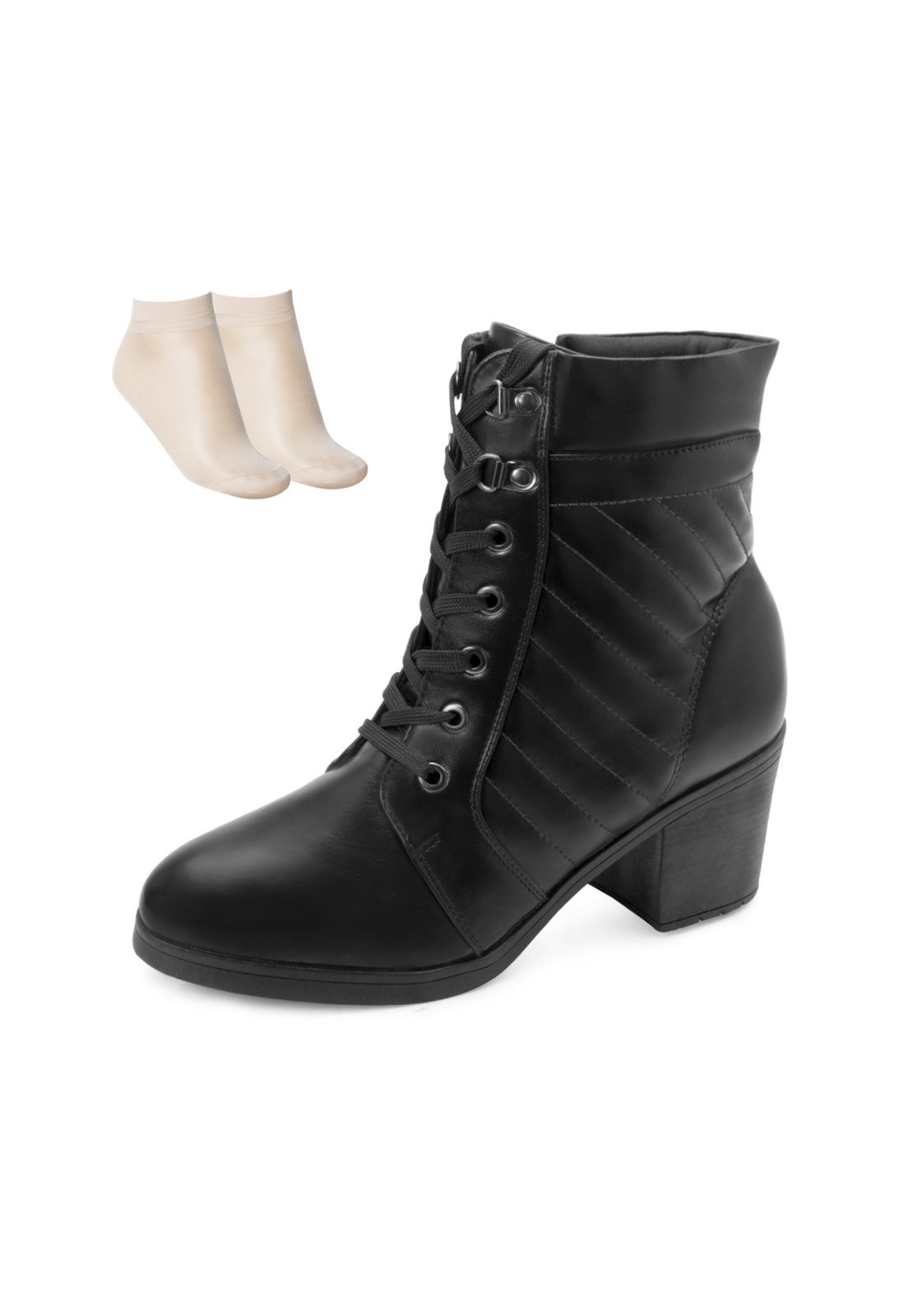 Bota Coturno Preto Pink Moon e Meia MC26-73202