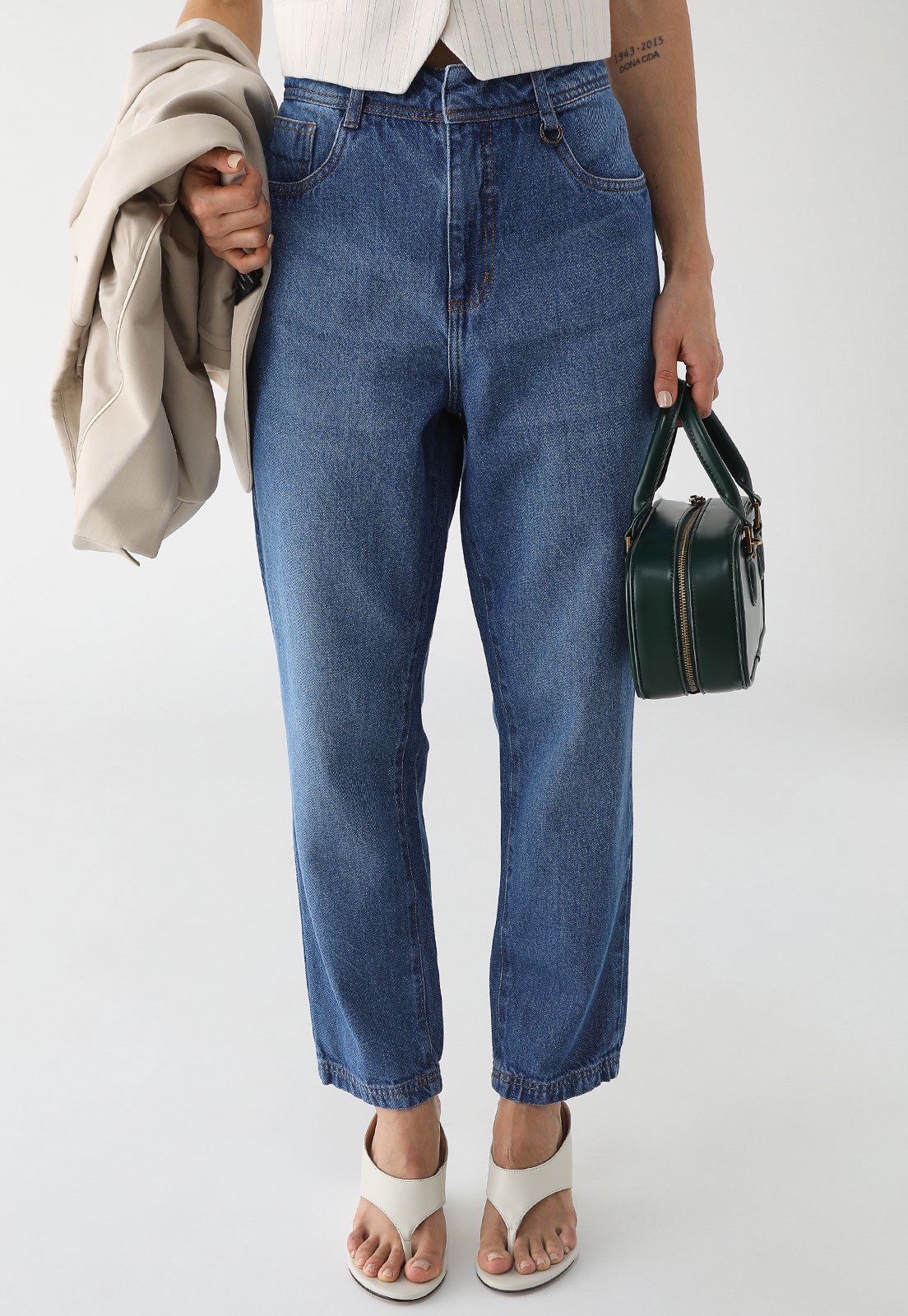 Calça Jeans Maria Valentina Mom Pocket Azul