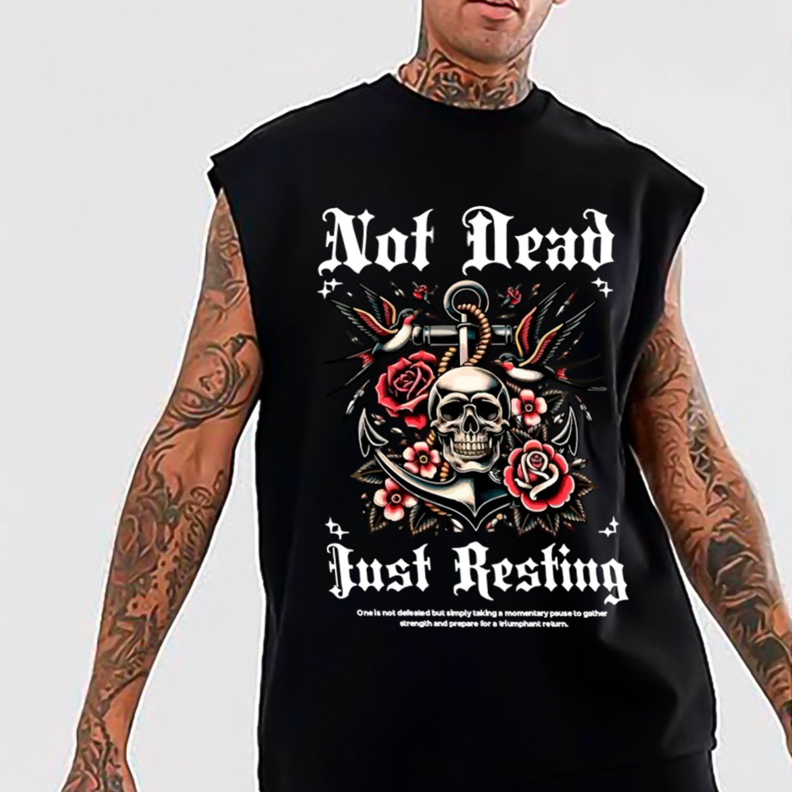Camiseta Regata Machão Ousy Not Dead Just Resting Oversized Masculina Preto