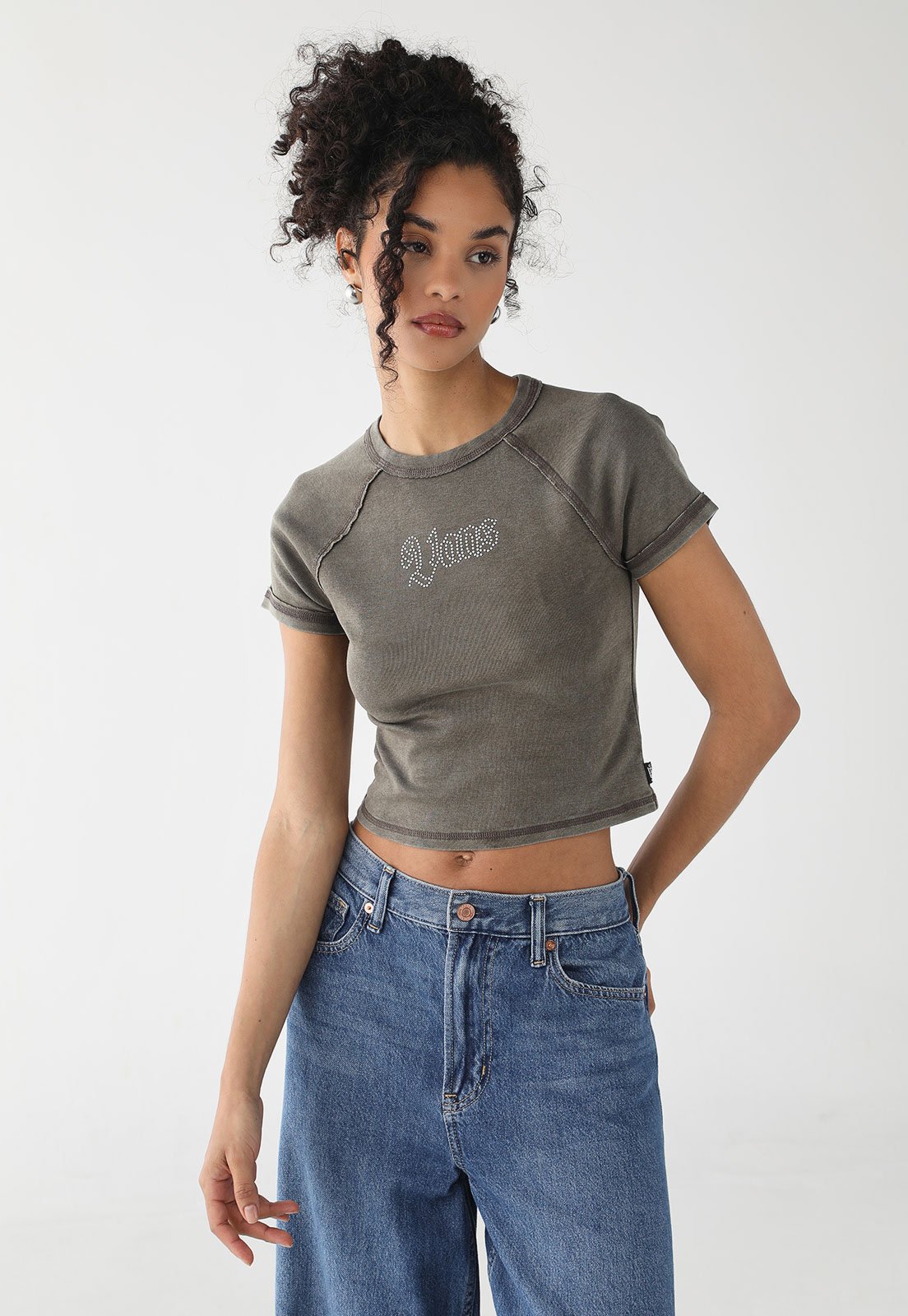 Camiseta Feminina Vans Cropped Lavagem Estonada Marrom
