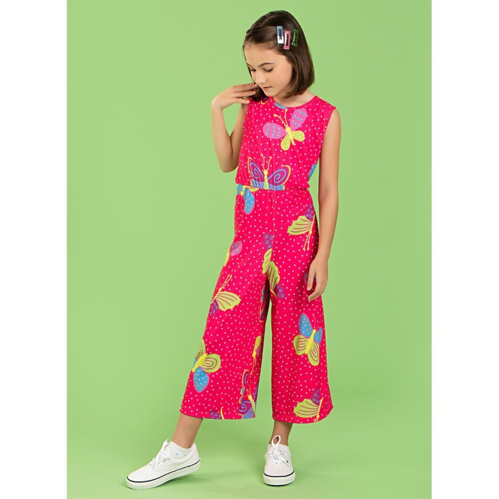 Infantil – Macacão Verão Menina Rosa Pantacourt Borboleta