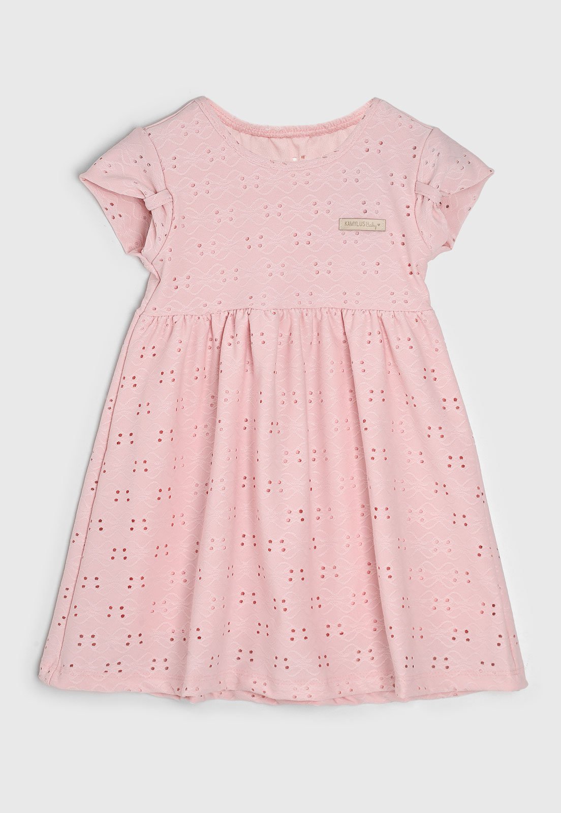 Vista 2 Vestido Manga Curta Kamylus Bordado Vazado rosa Kamylus rosa