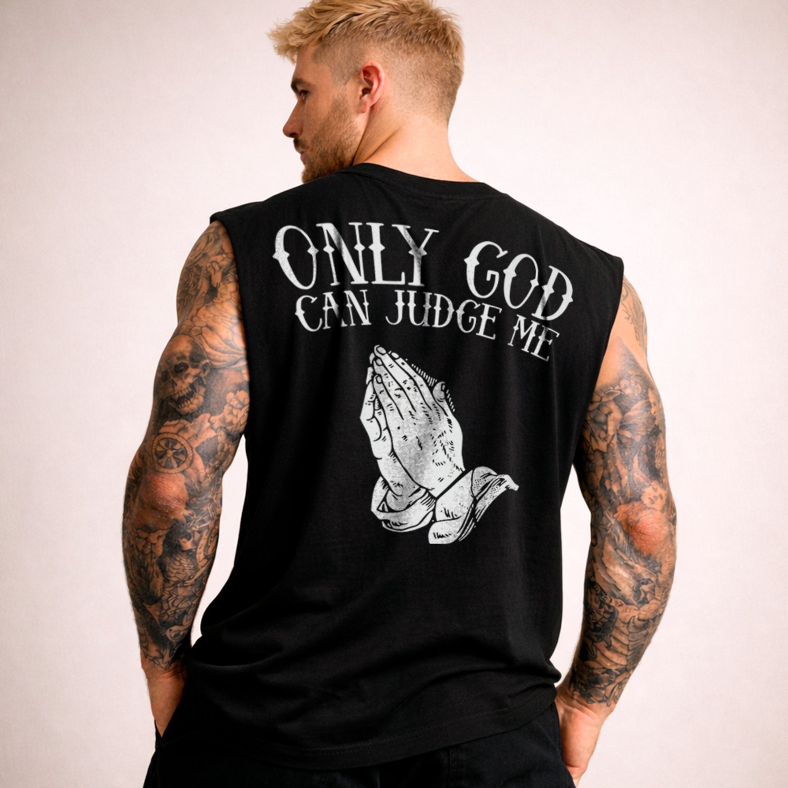 Camiseta Regata Machão Só Deus Pode Me Julgar Mensagem Cristã Preto