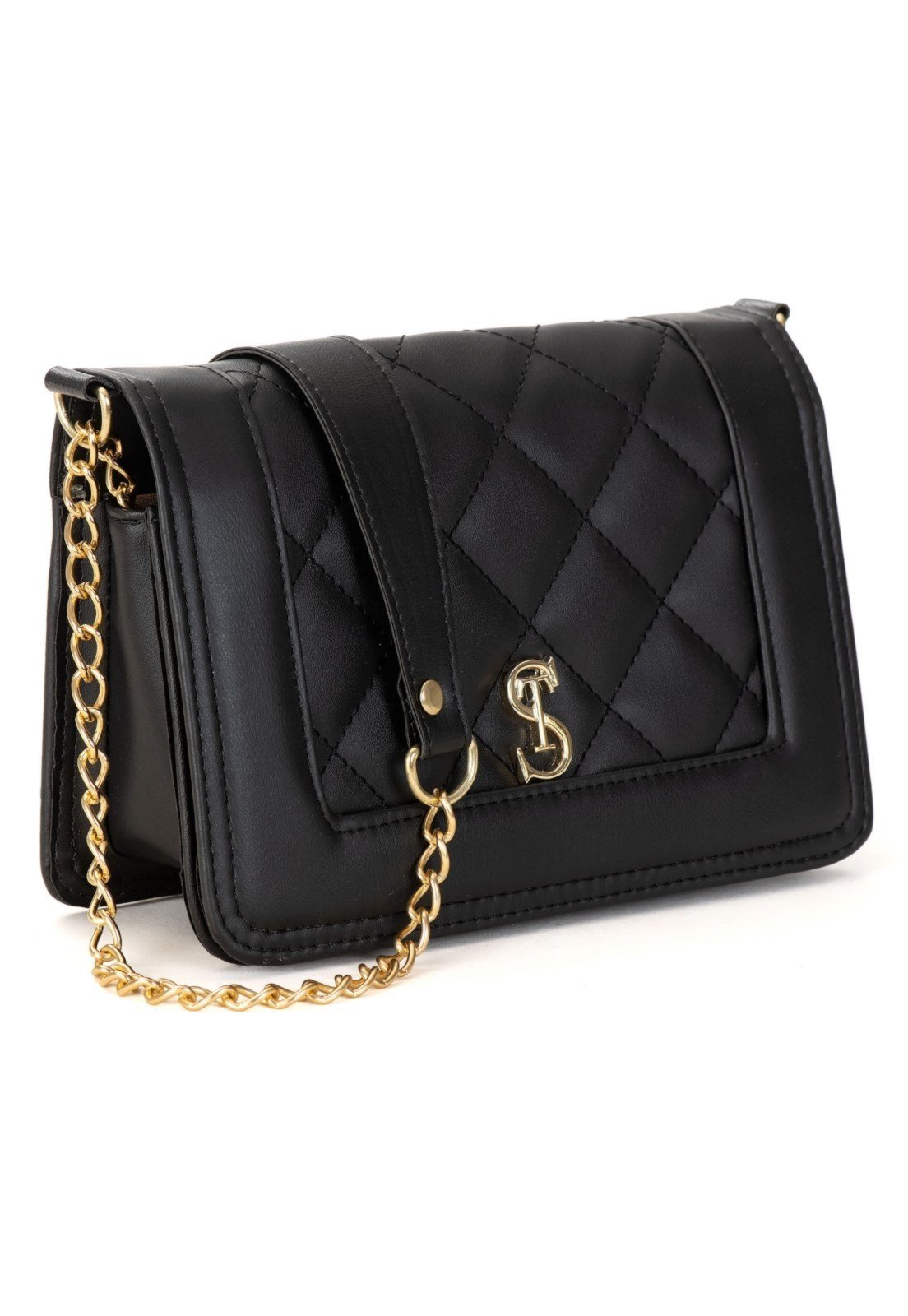 Bolsa Transversal Feminina Pequena Alça De Corrente Bolsinha Transversal Clutch Preta Selten