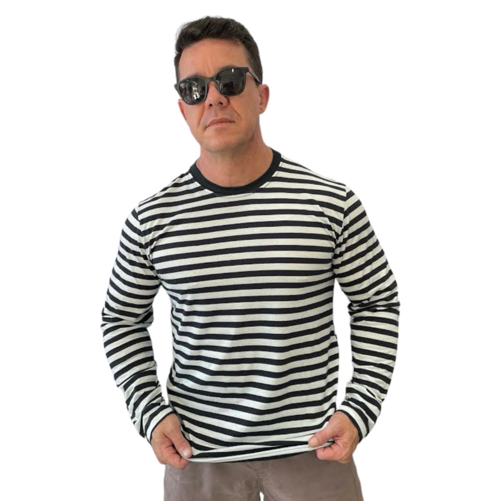 Camiseta Slim listrada manga longa