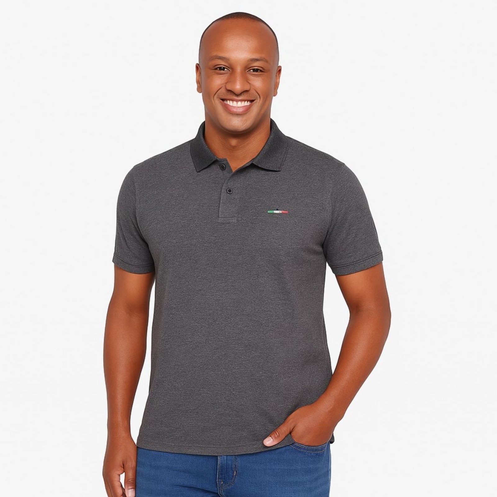 Camisa Polo Industrie Masculina Básica Industrie Piquet no Estilo Tommy Bordado Itália Chumbo