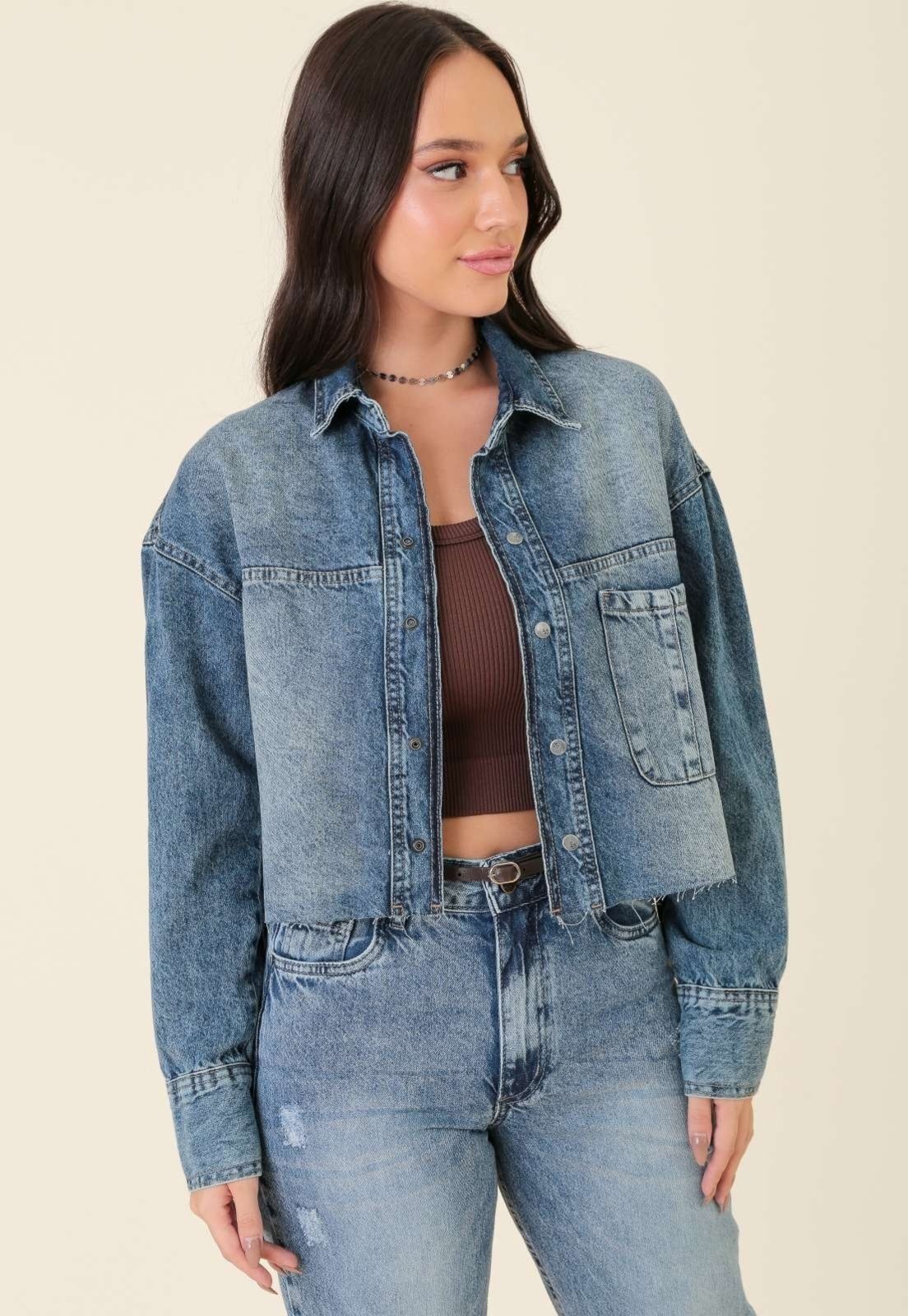 Vista 2 Jaqueta Jeans Pop Me Com Recortes E Bolso azul azul