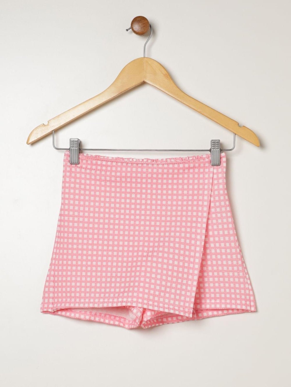 Infantil - Short Saia Xadrez Vels Juvenil Para Menina- ROSA