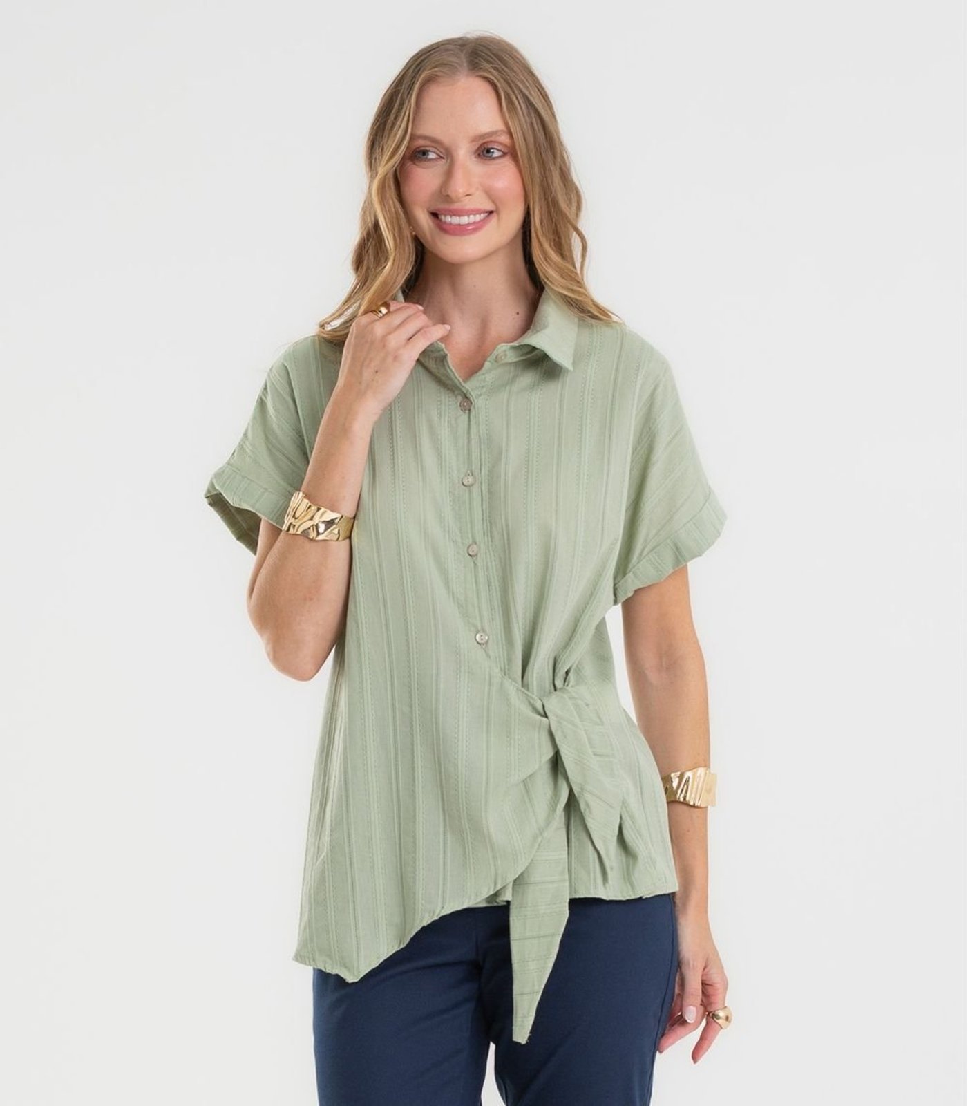 Vista 2 Camisa Feminina em Tricoline Dianna bege bege