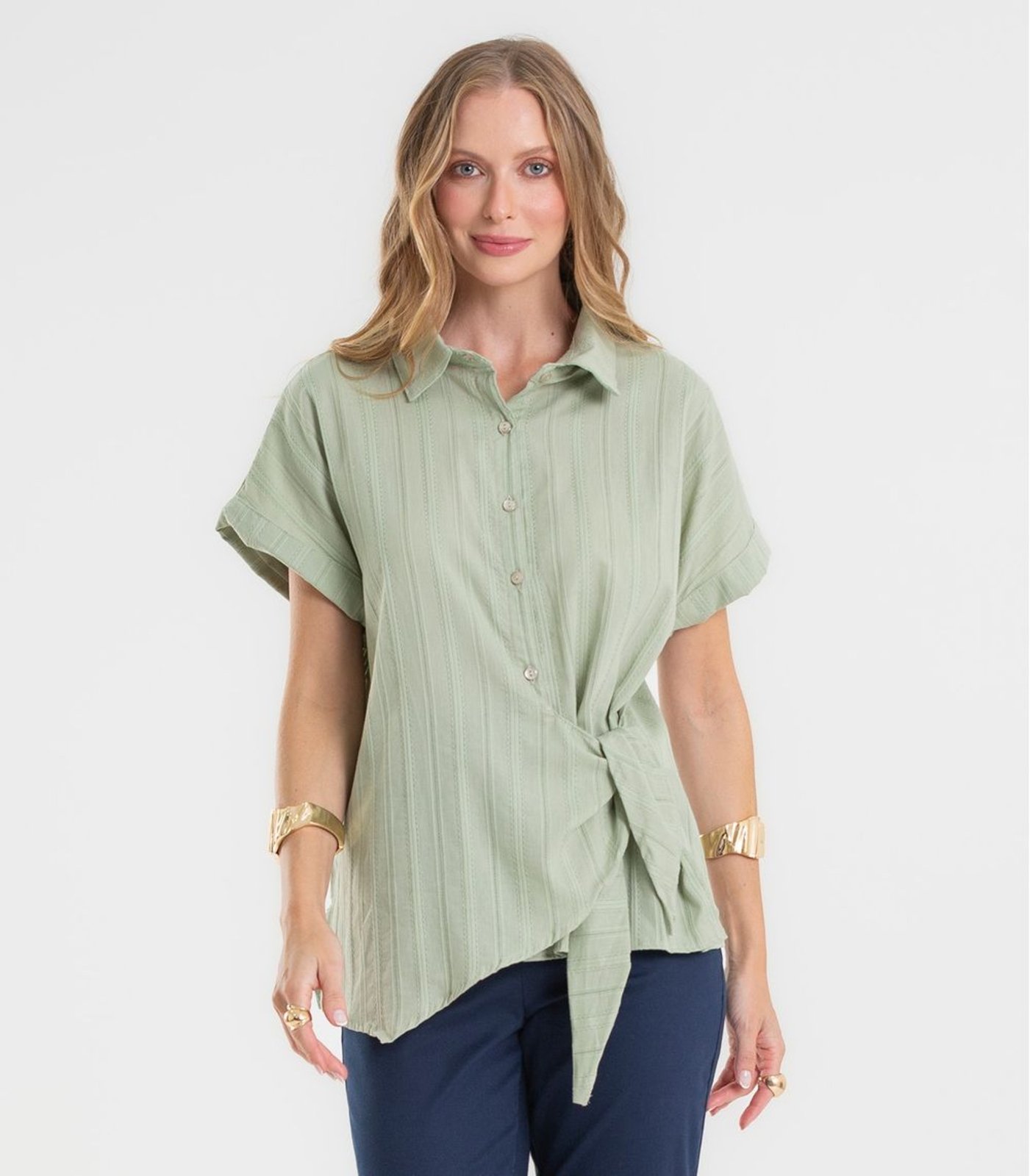 Vista 3 Camisa Feminina em Tricoline Dianna bege bege