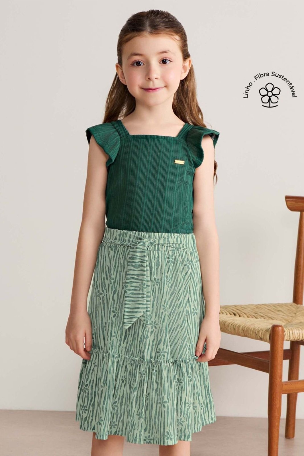 Infantil - Conjunto Menina Floral Com Laço Colorittá Verde