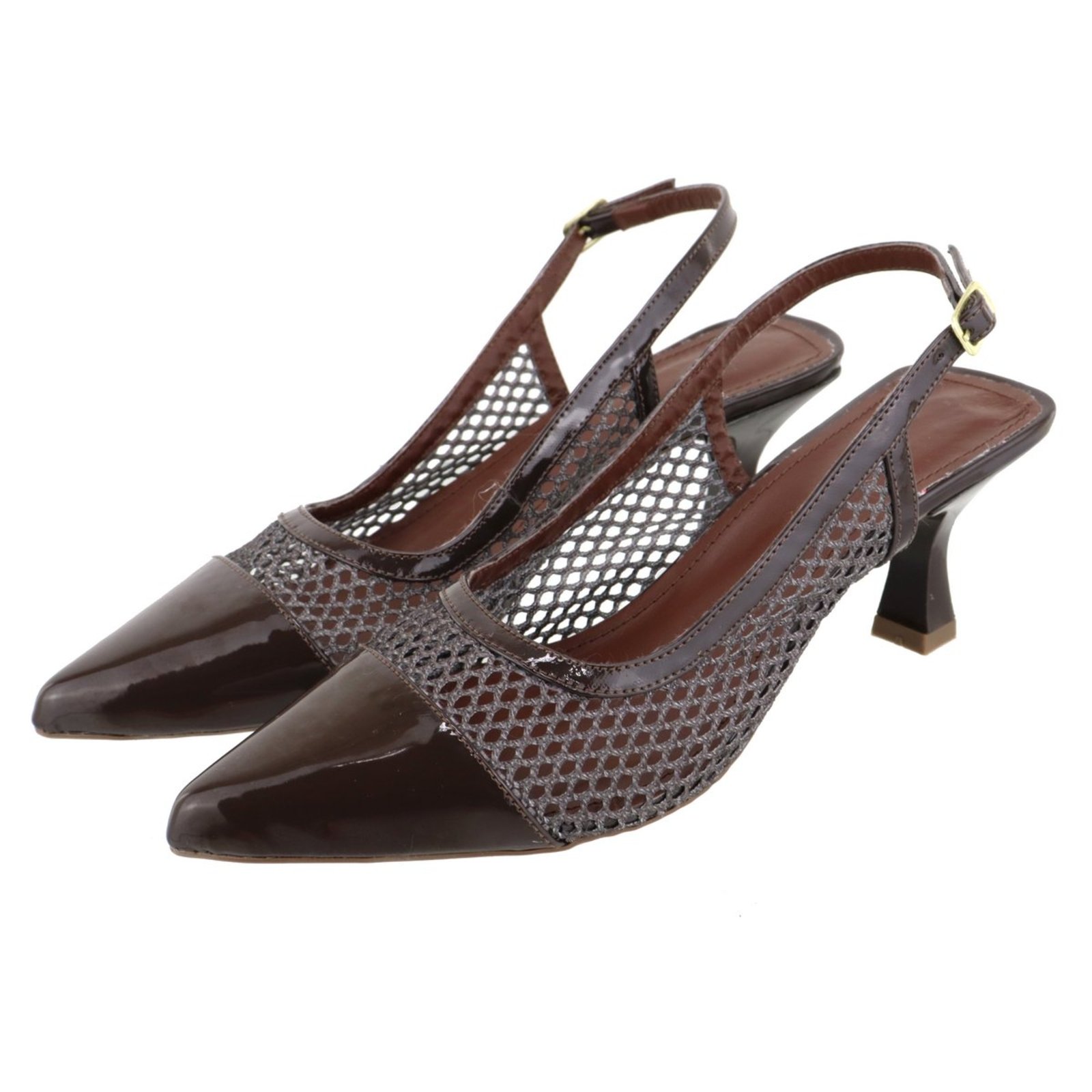 Scarpin Slingback Marrom Machiatto com Tela 5600