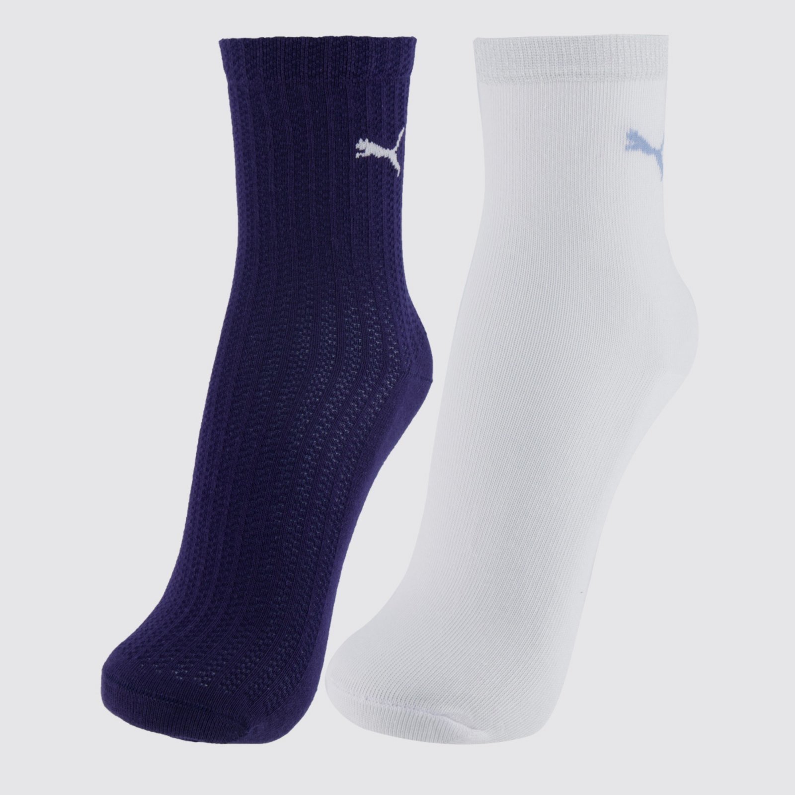 Vista 2 Kit Meia Puma Cano Médio 2 Pares Feminina Branca e branco Puma branco
