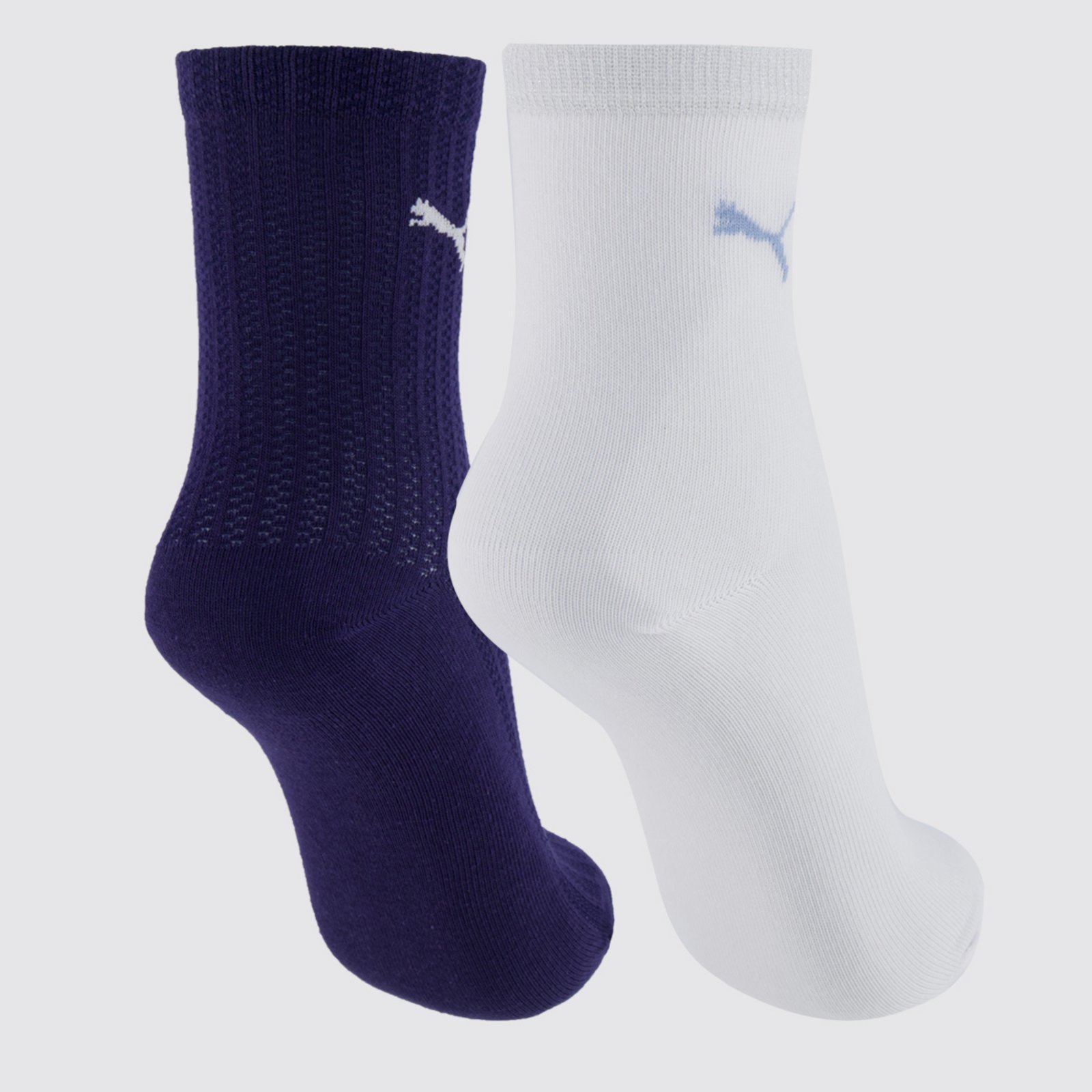 Vista 3 Kit Meia Puma Cano Médio 2 Pares Feminina Branca e branco Puma branco