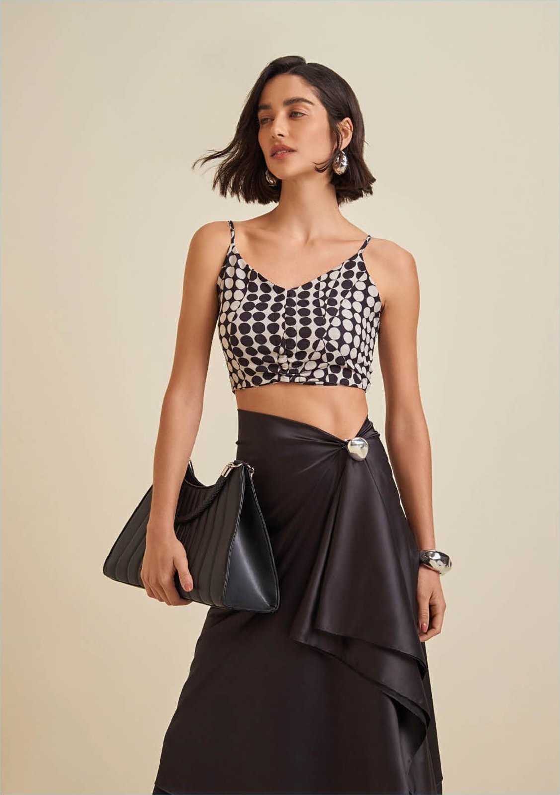 Blusa Morena Rosa Decote V Alça Amarração Frente Preto