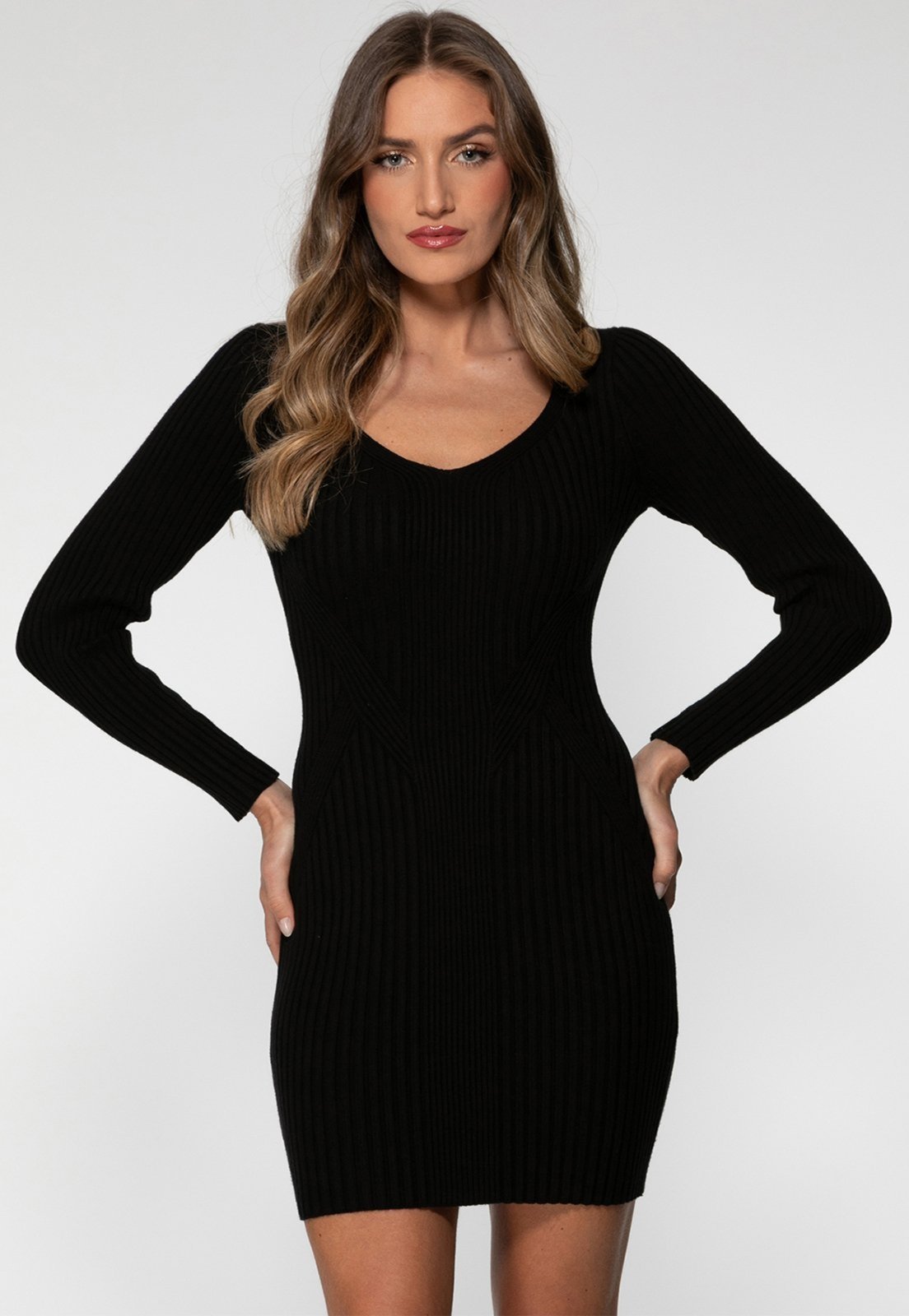 Vestido Guess Tricot Canelado Preto
